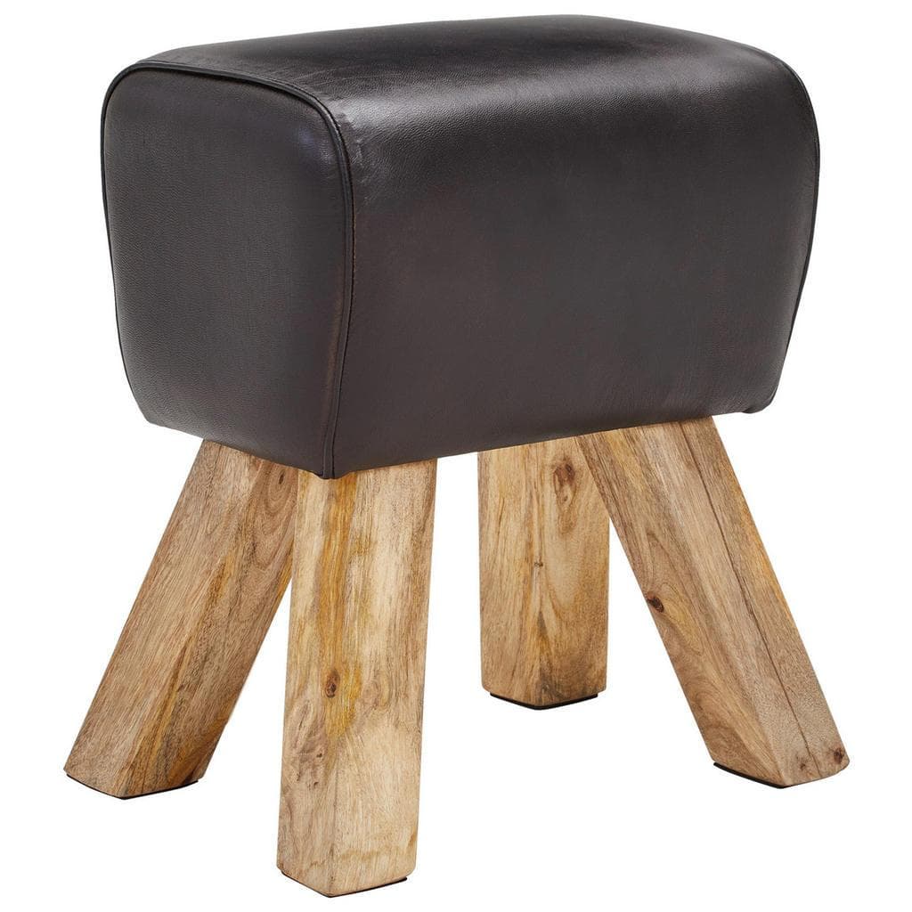 Livetastic Hocker Schwarz Mangoholz Ziegenleder