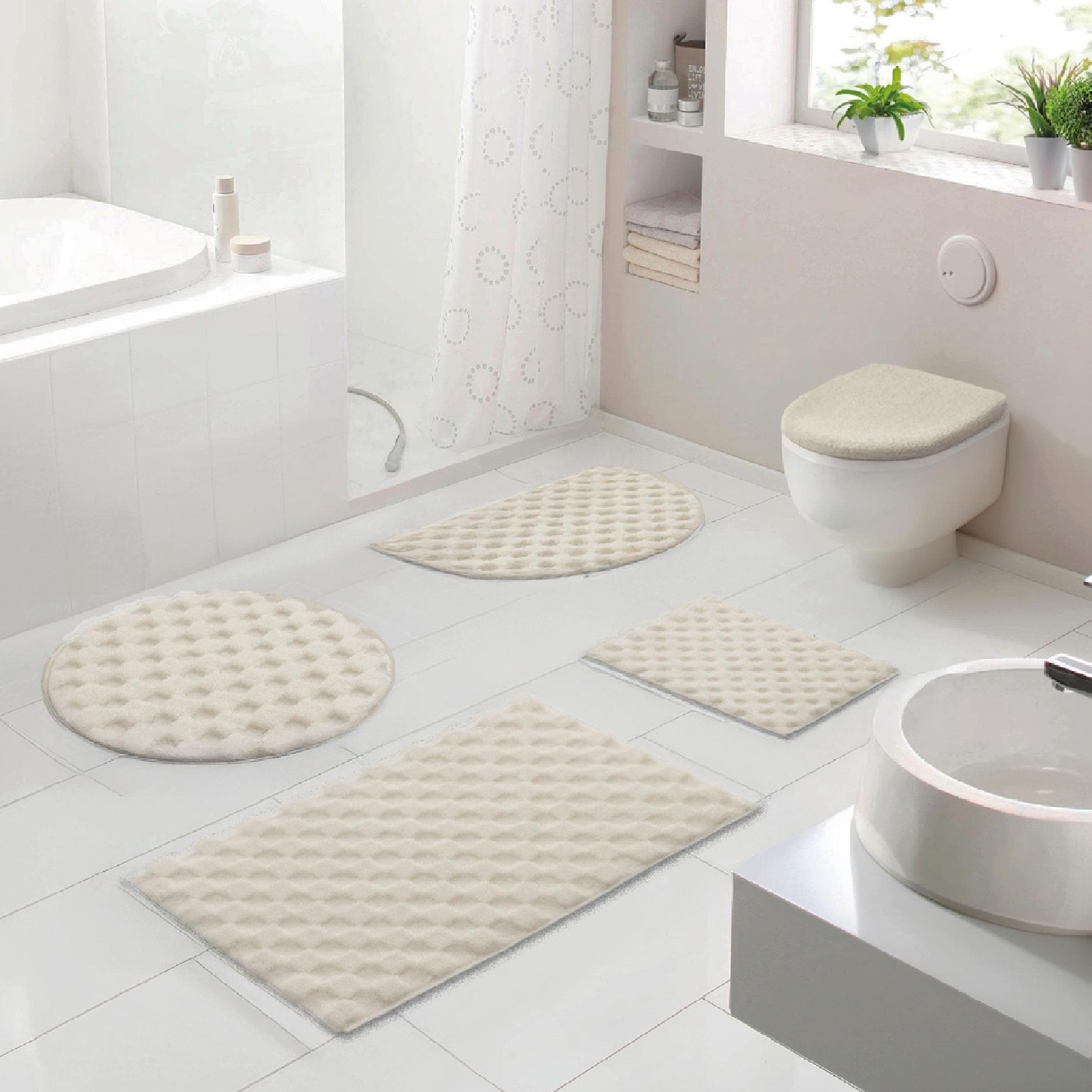 OTTO HOME Badematte Naala, Badvorleger, Badezimmer Teppich, sehr weich, Karo-Muster, creme