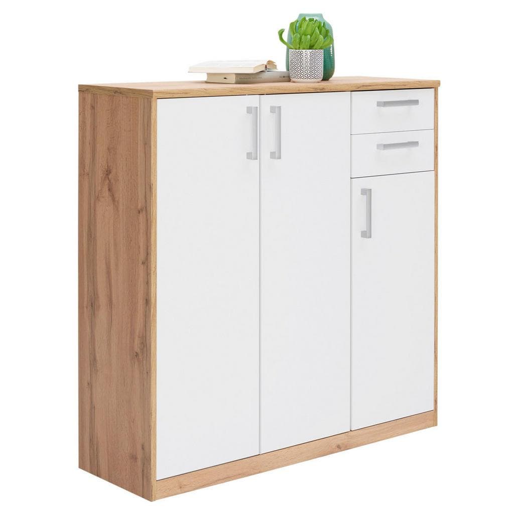 Xora Kommode Weiß Eiche Wotan Holzwerkstoff 5 Fächer 2 Schubladen