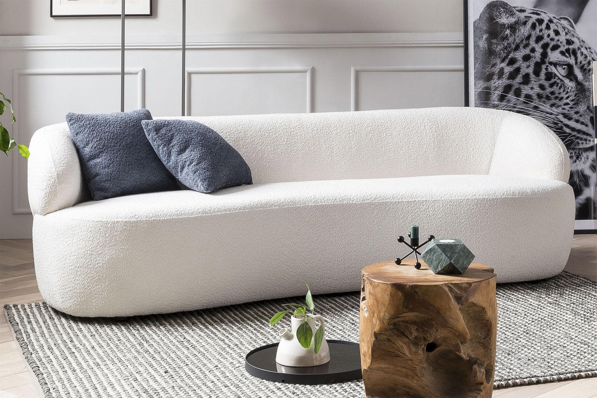 3-Sitzer SALESFEVER Bouclé Stoff Weiß Organisch Geformt
