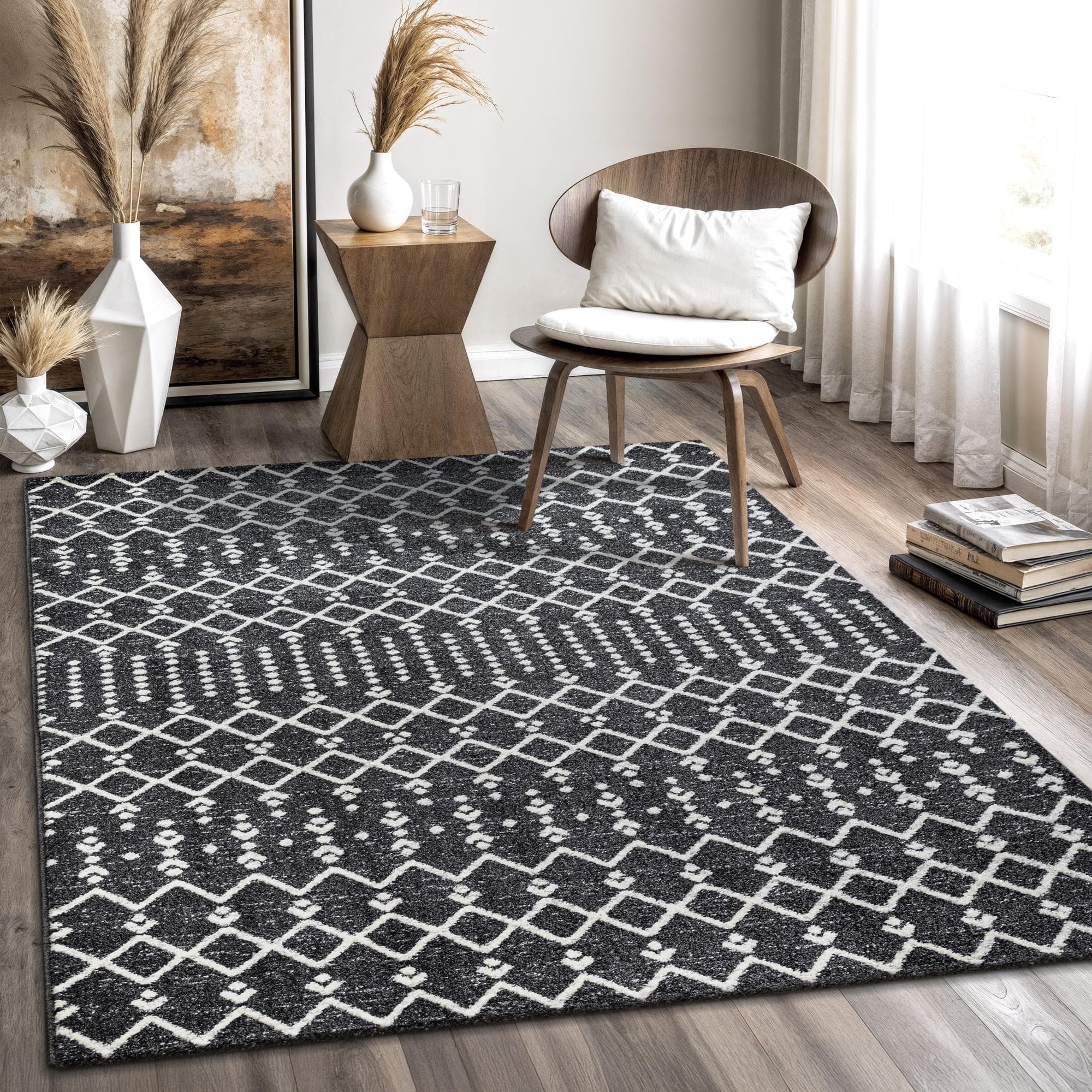 Sanat Boho 8205 Teppich Schwarz Kunstfaser