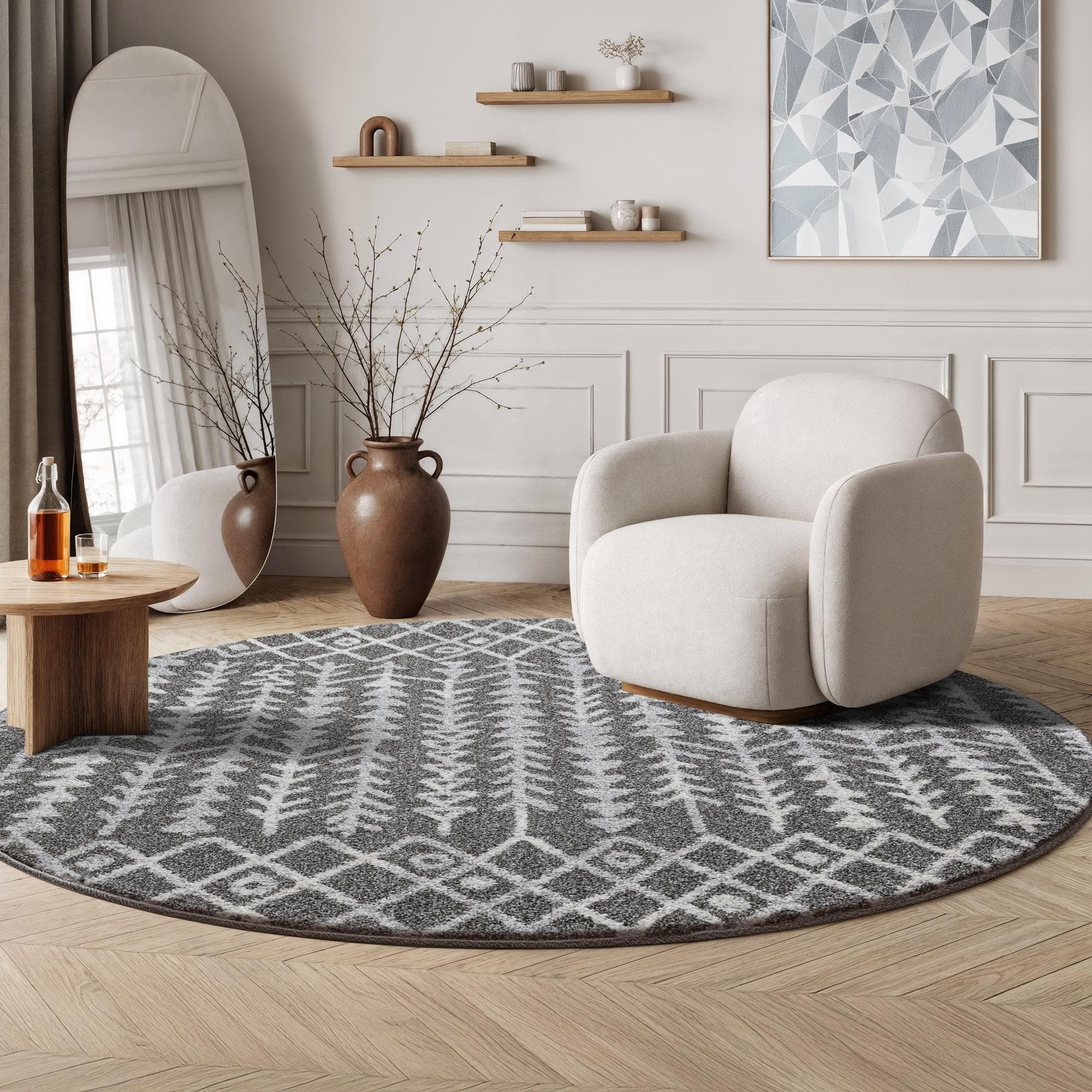 SANAT Teppich Boho 8204 Dunkelgrau Rund 200cm