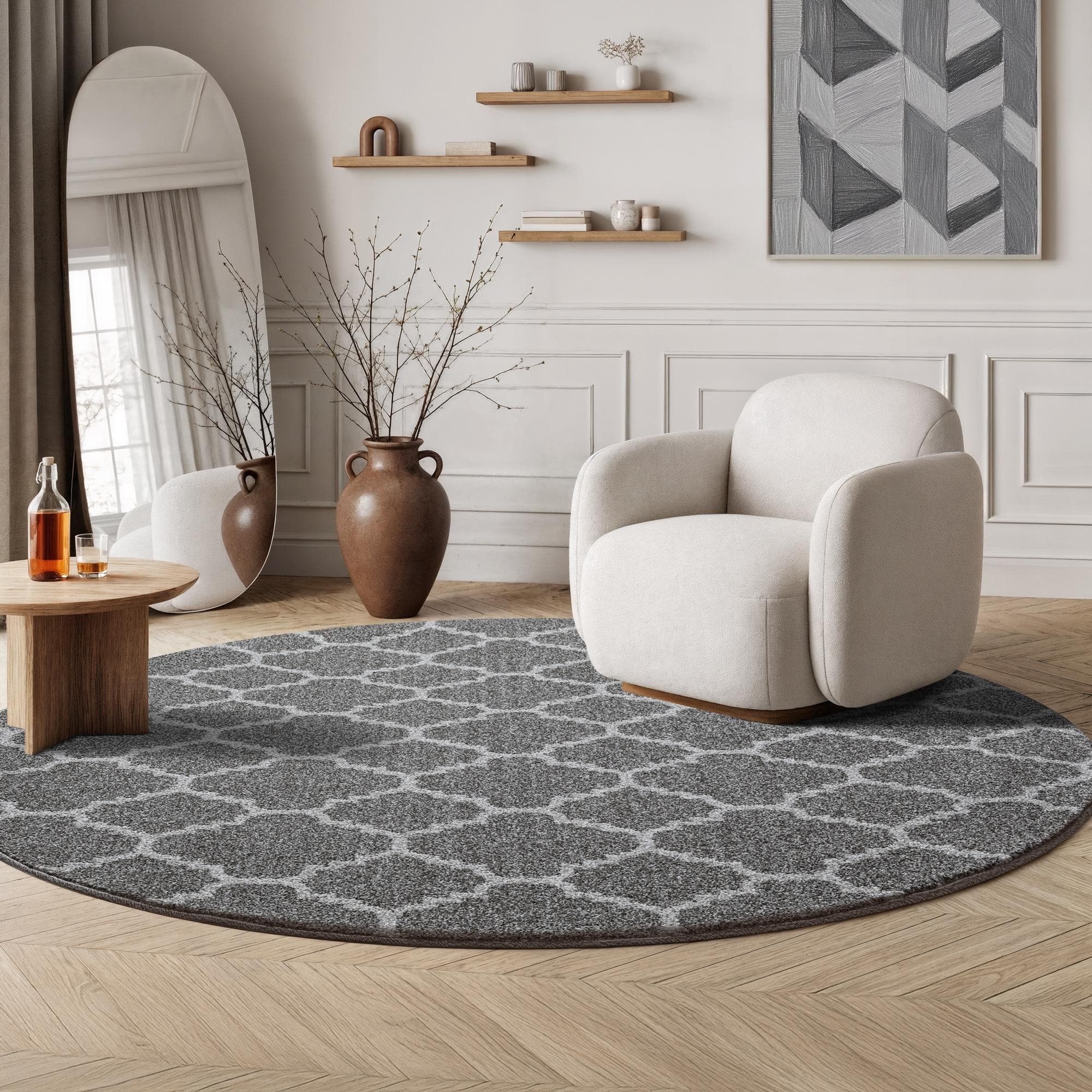Sanat Teppich Boho 8202 Rund Kurzflor Robust Boho Scandic