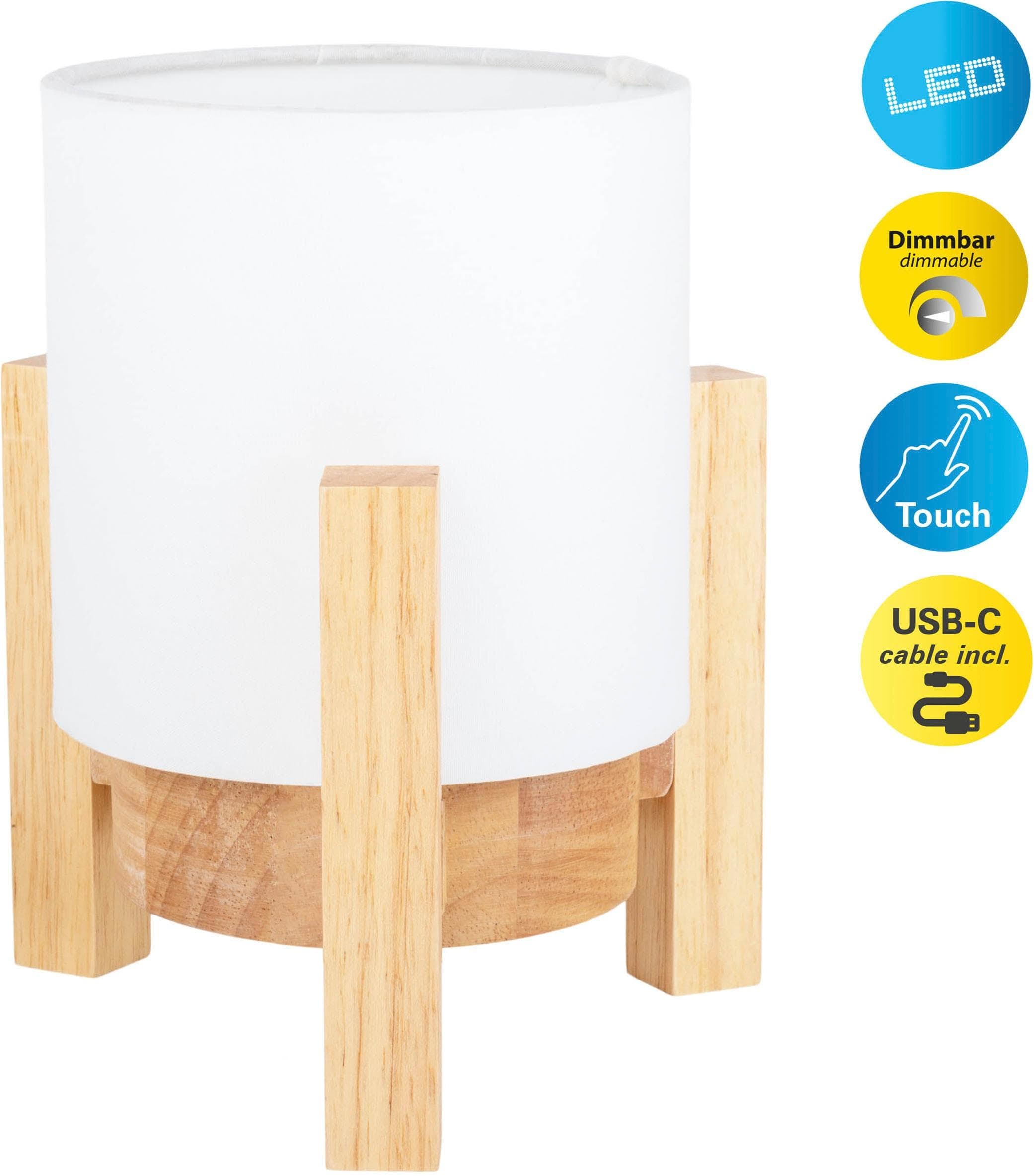 NÄVE LED Tischleuchte "Madita" Beige Holzgestell Textilschirm