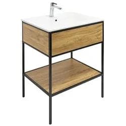 Naturel Blackframe Badezimmerschrank Ahorn Glanz