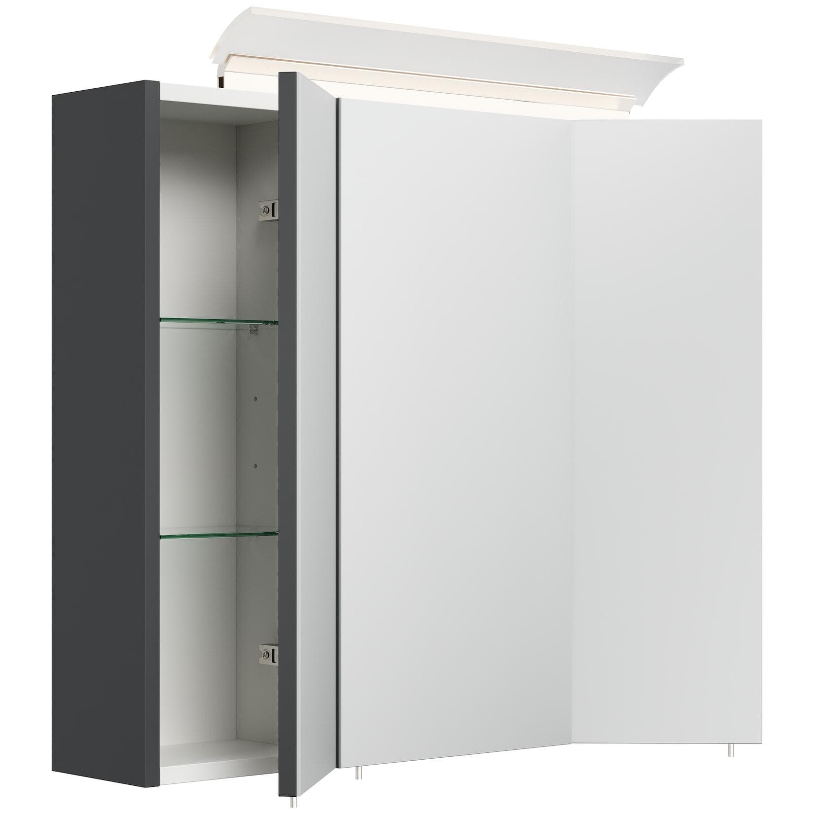 Posseik Spiegelschrank 70cm inkl. Design LED-Lampe und Glasböden weiss hochglanz