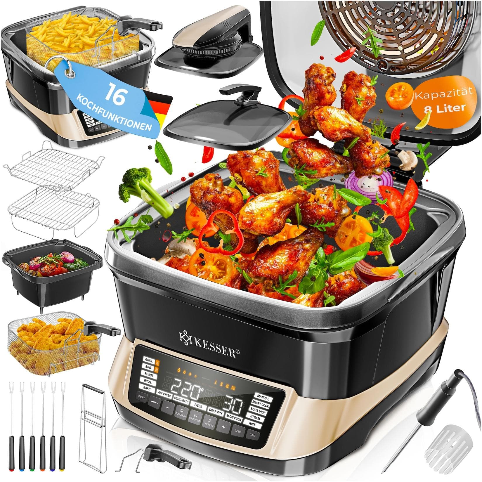 KESSER® Multikocher 8L 16 Programme Grillen, Backen, Schmoren, Dampfgaren