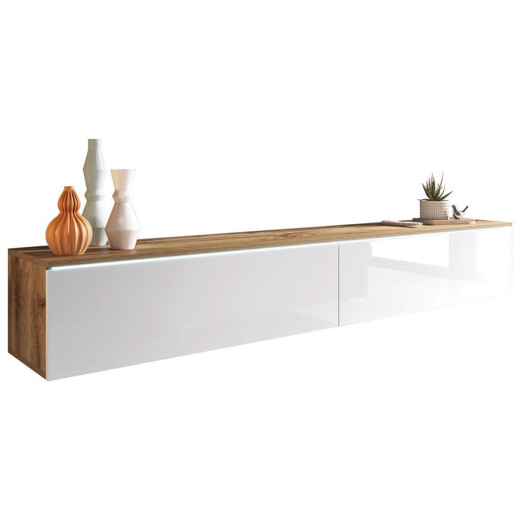 P & B Lowboard D180 Eiche Wotan Weiß Hochglanz Holzwerkstoff