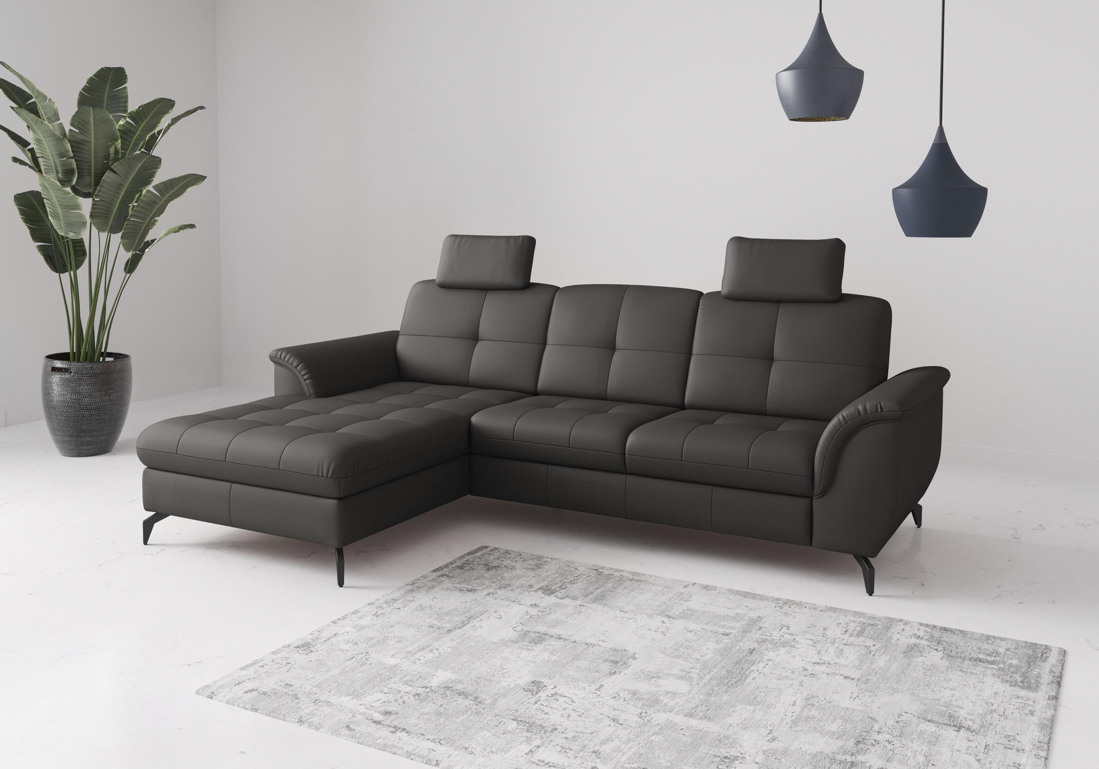 Sit & More Ecksofa Zora Anthrazit mit Wellenunterfederung
