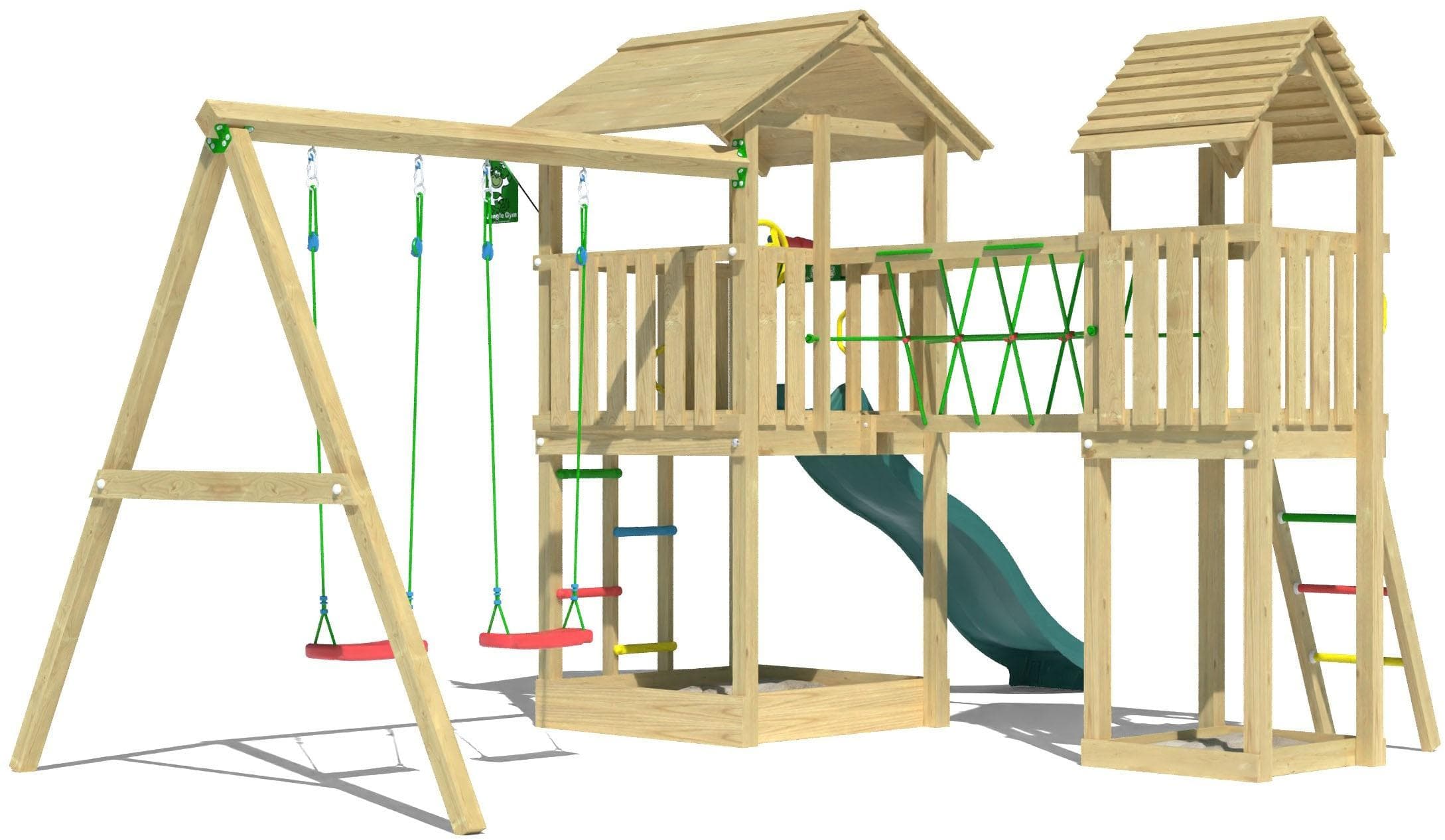 Jungle Gym Nova Spielturm Grün 2 Türme Schaukel Rutsche