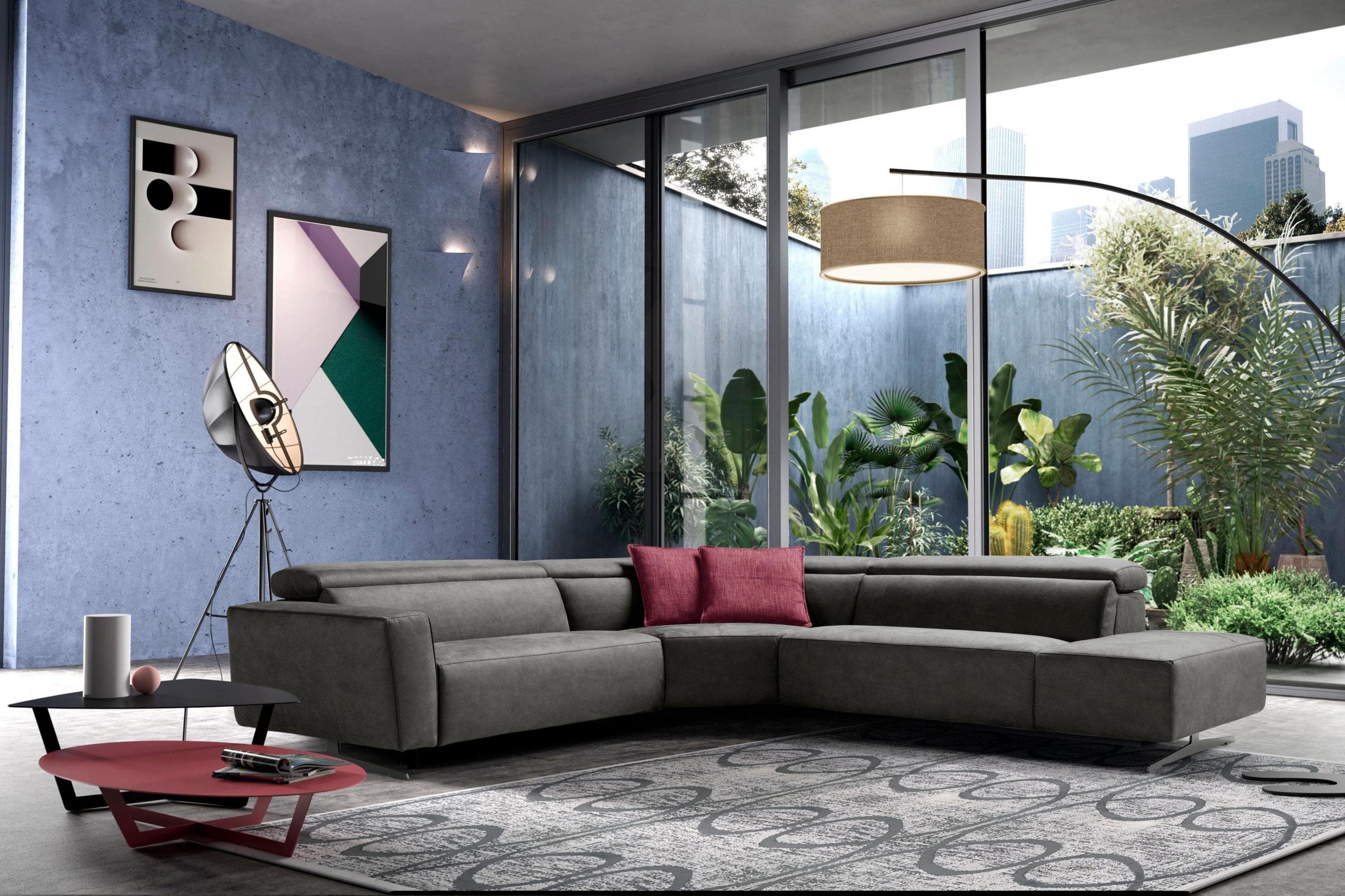 Egoitaliano Ecksofa Stefanie-e Designsofa Grau Luxus-Microfaser