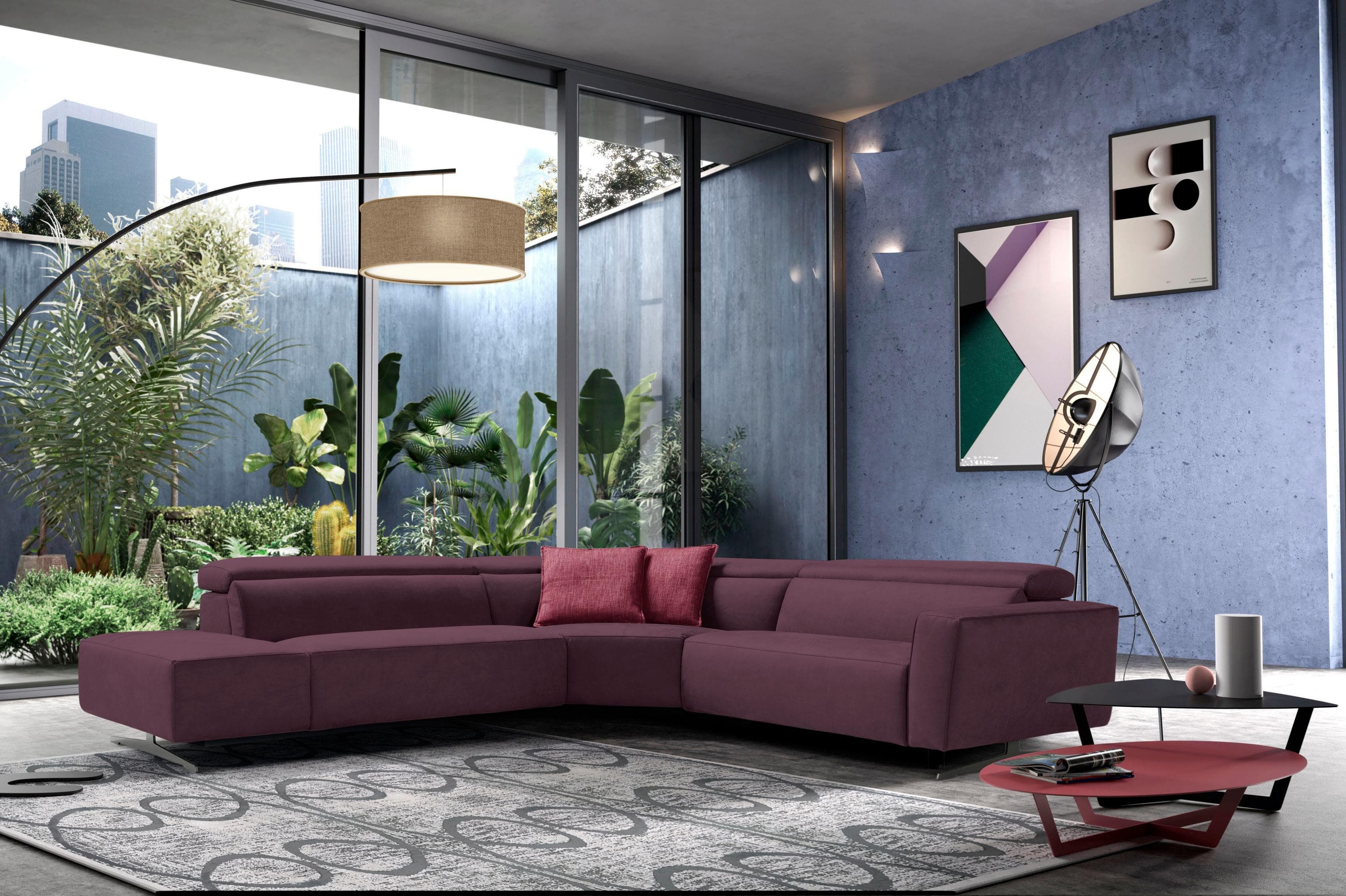 Egoitaliano Ecksofa Stefanie-e Designsofa Lila Relaxfunktion