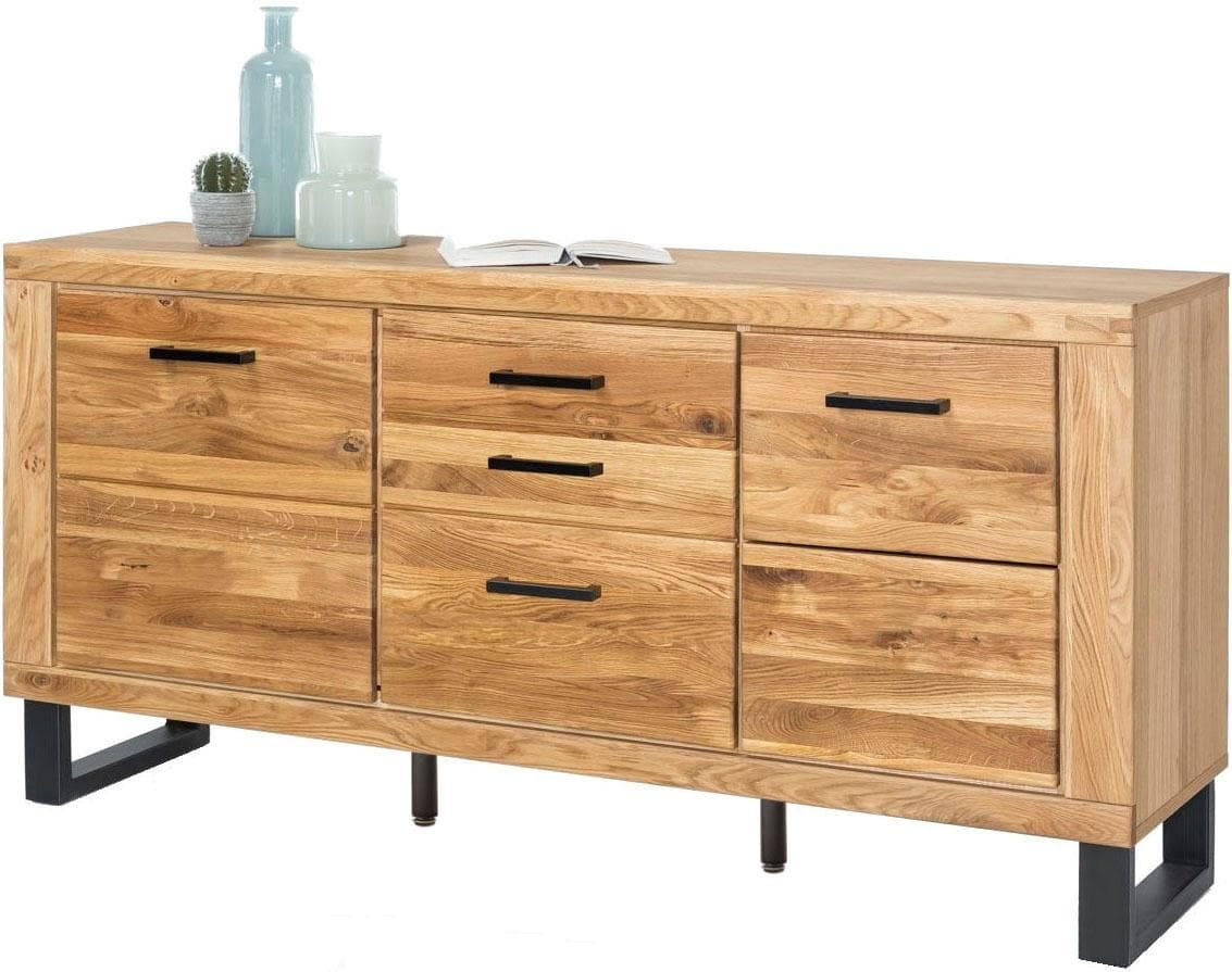 Kommode HOME AFFAIRE Industriestil Teilmassiv Eiche Schwarz