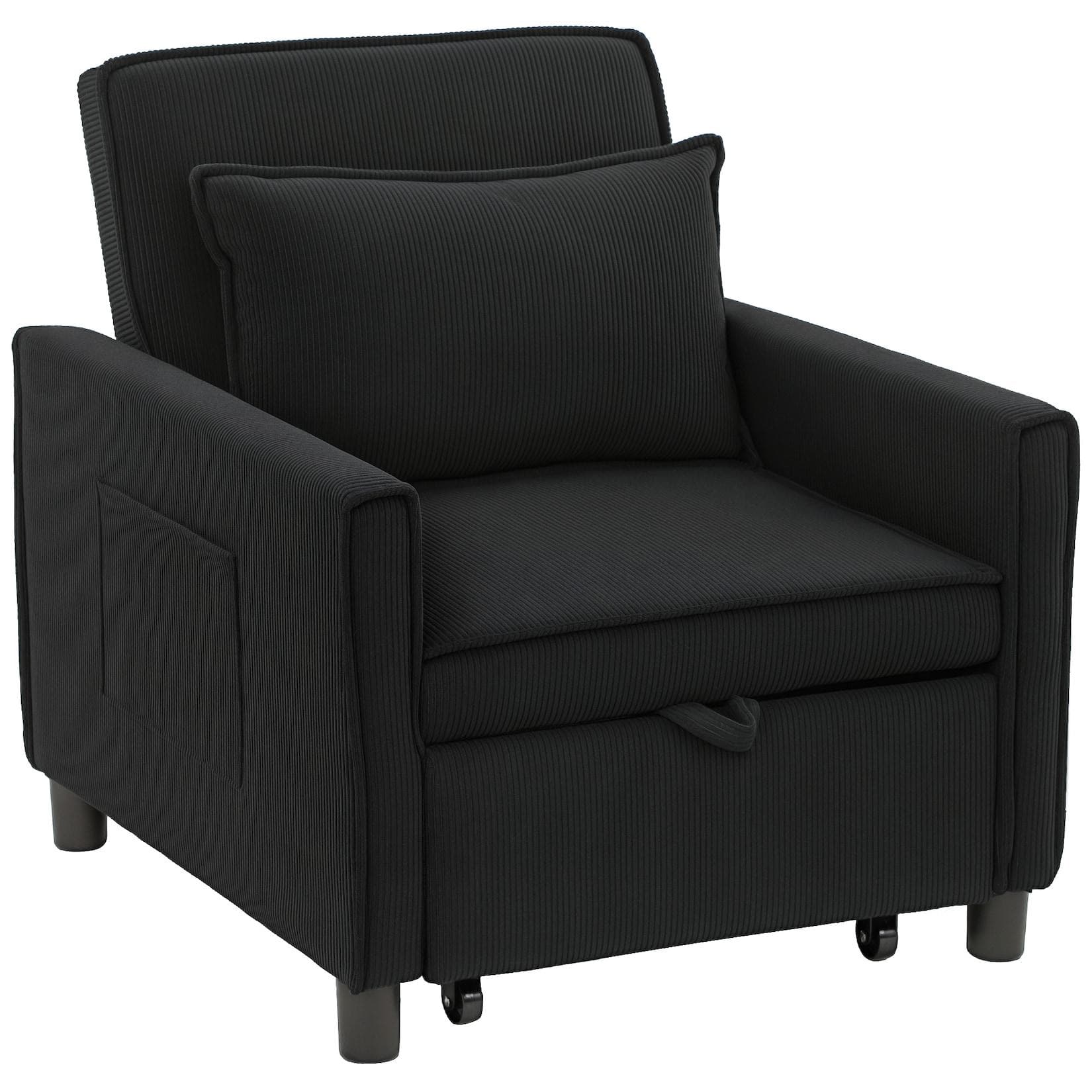 3-in-1 Schlafsessel "French Velvet" | Klappbett mit Lendenkissen - Schwarz