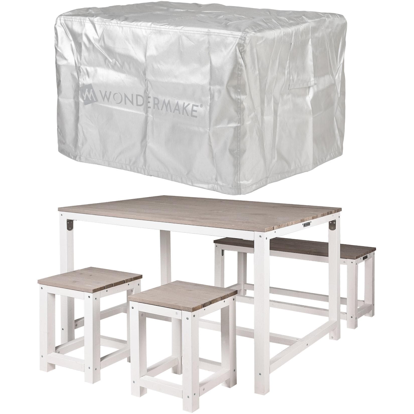 WONDERMAKE Sitzgruppe Holz Outdoor Garten Balkon Terrasse Essgruppe Grau/Silber