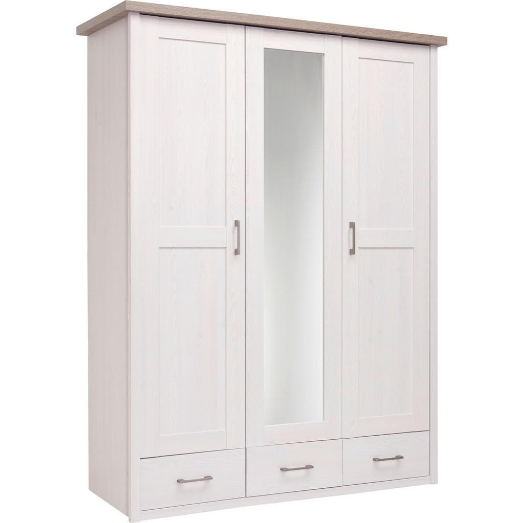 Carryhome Kleiderschrank Luca Landhaus Design Weiß 3 Türen 3 Schubladen