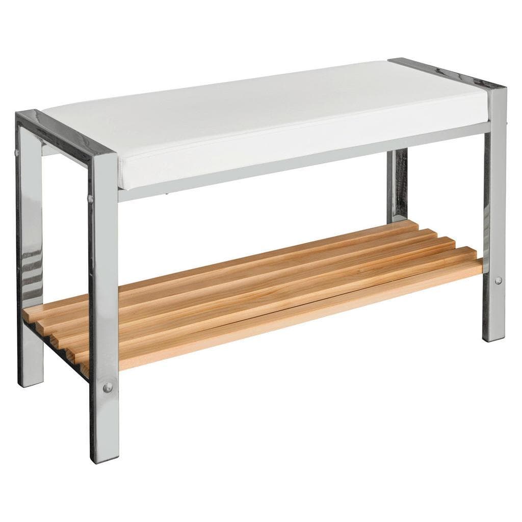 Badhocker Weiß Kiefer Holz Metall Textil