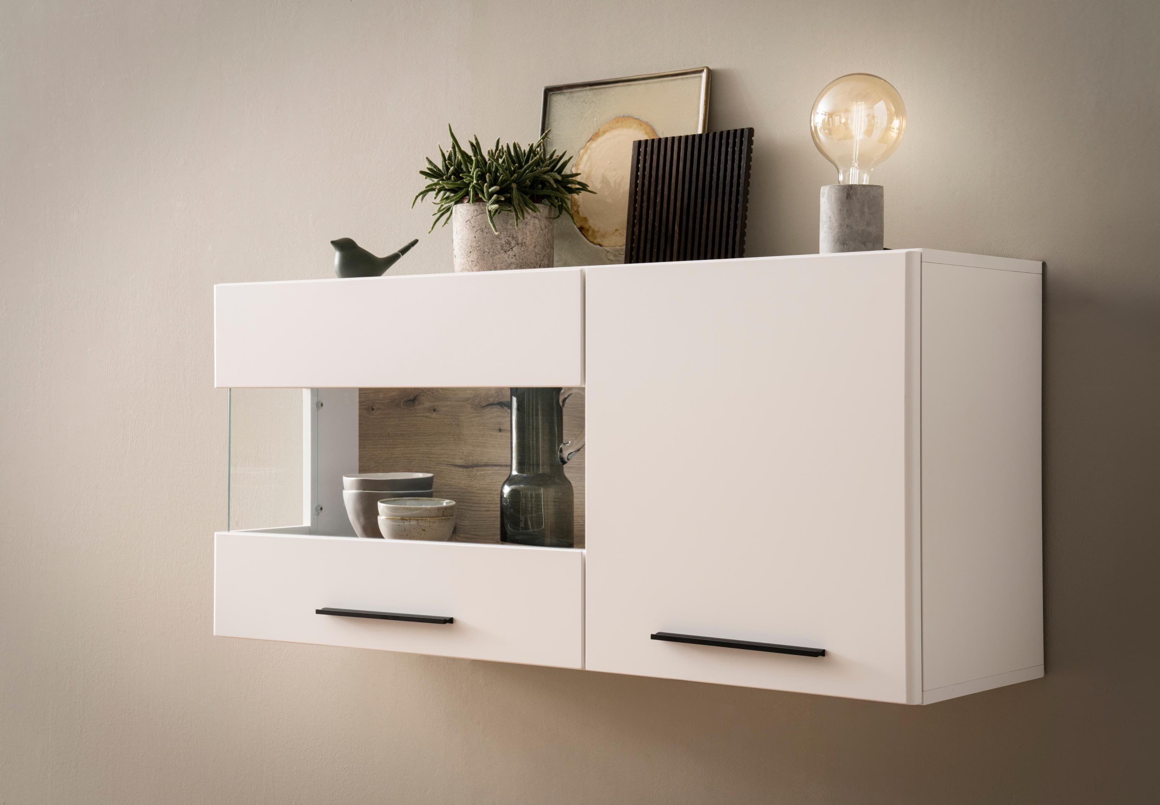 Hängevitrine INOSIGN Salerno Weiß mit Eiche Evoke Dekor