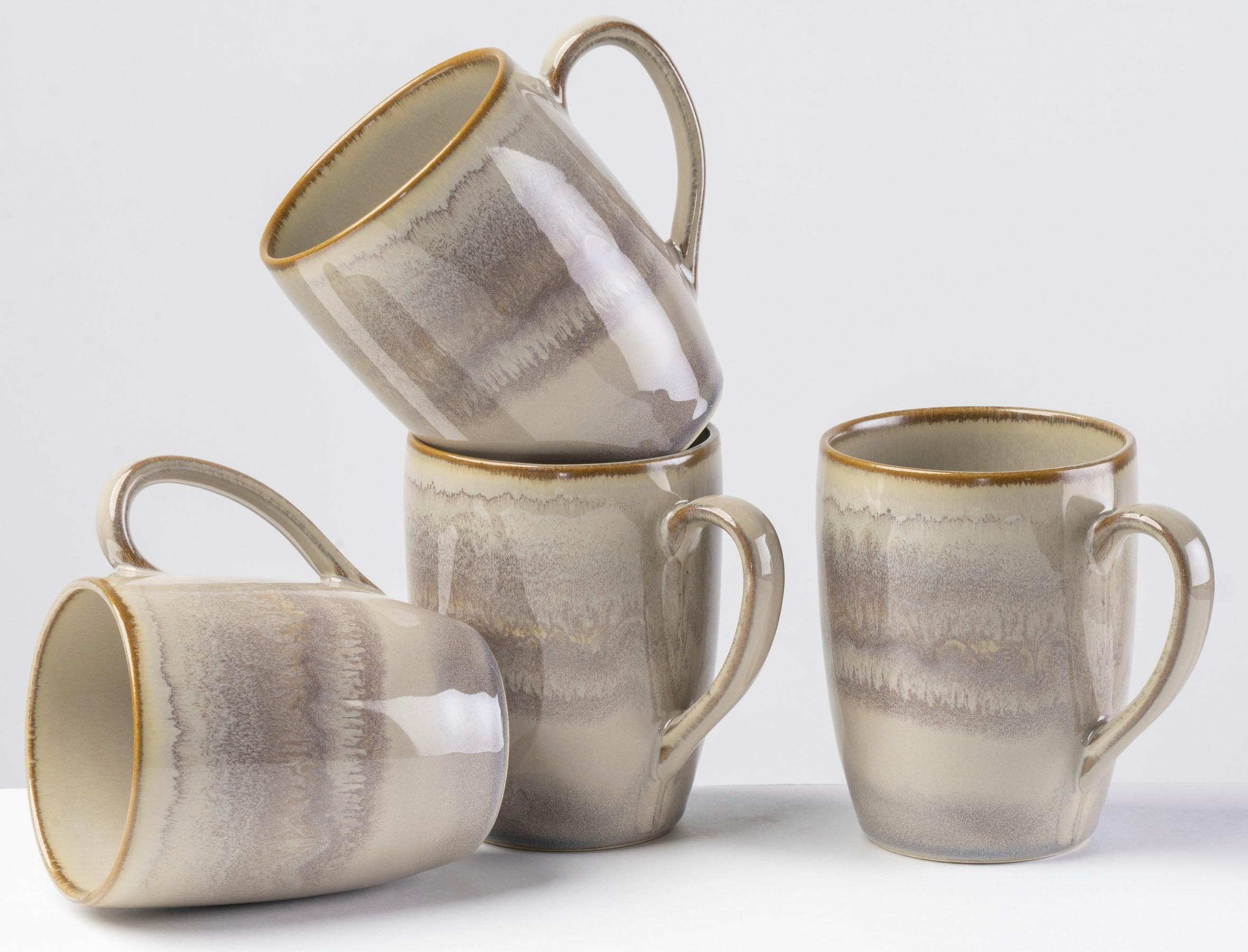 Becher GIPFELSTÜCK "Nebelwald" Beige/Braun 4-teilig Steinzeug