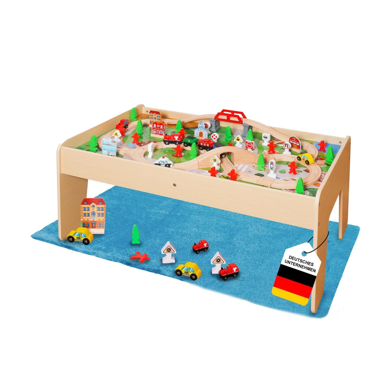 Coemo Spieltisch mit 90-tlg. Holzeisenbahn Natur