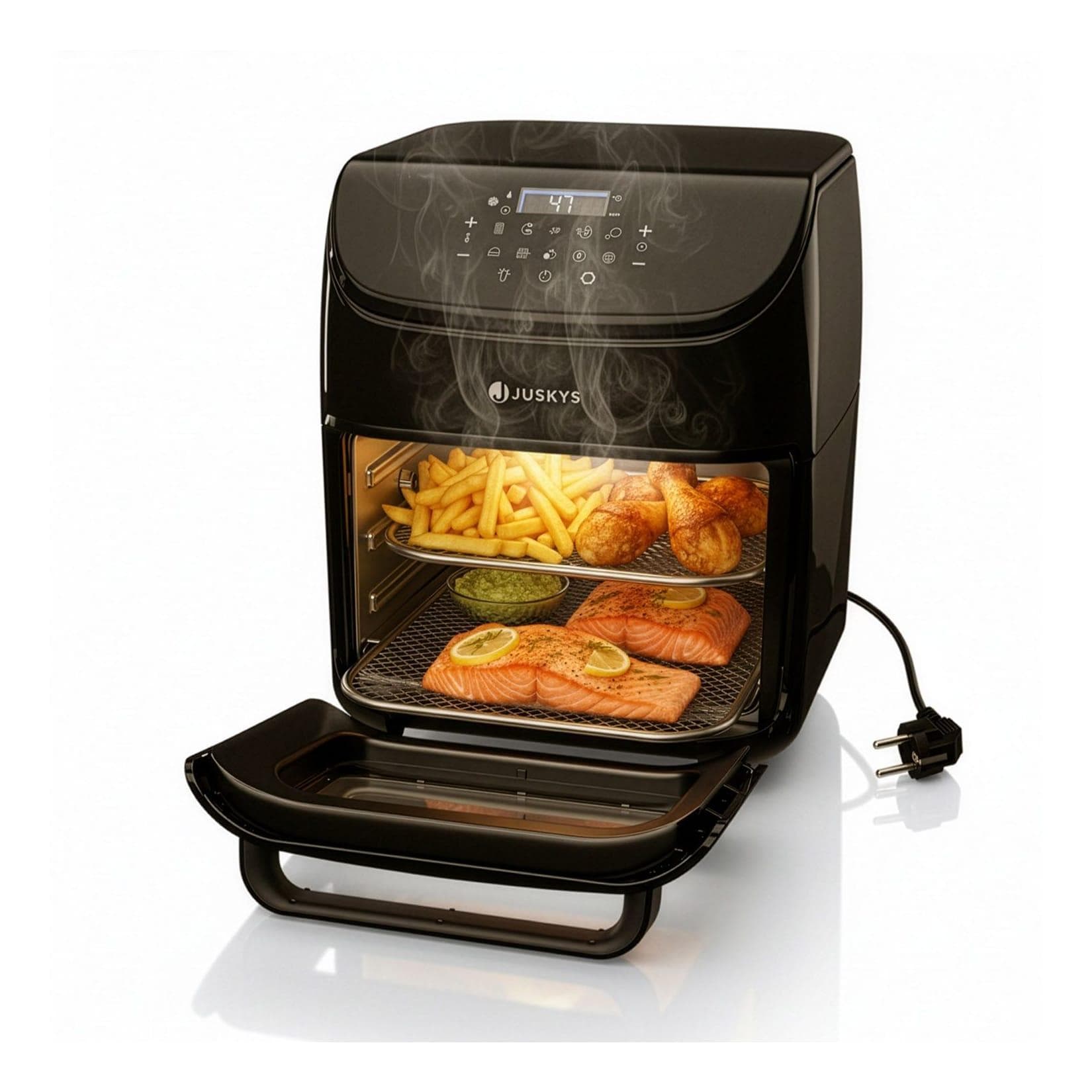 Juskys Heißluftfritteuse 12L Schwarz Airfryer mit 10 Programmen