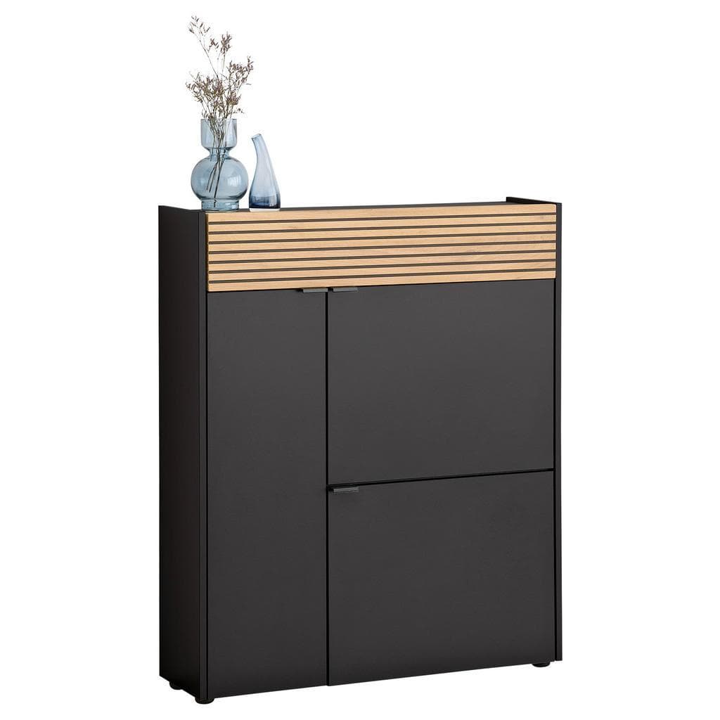 Voleo Schuhschrank Graphit Eiche Metall 4 Fächer 1 Schublade