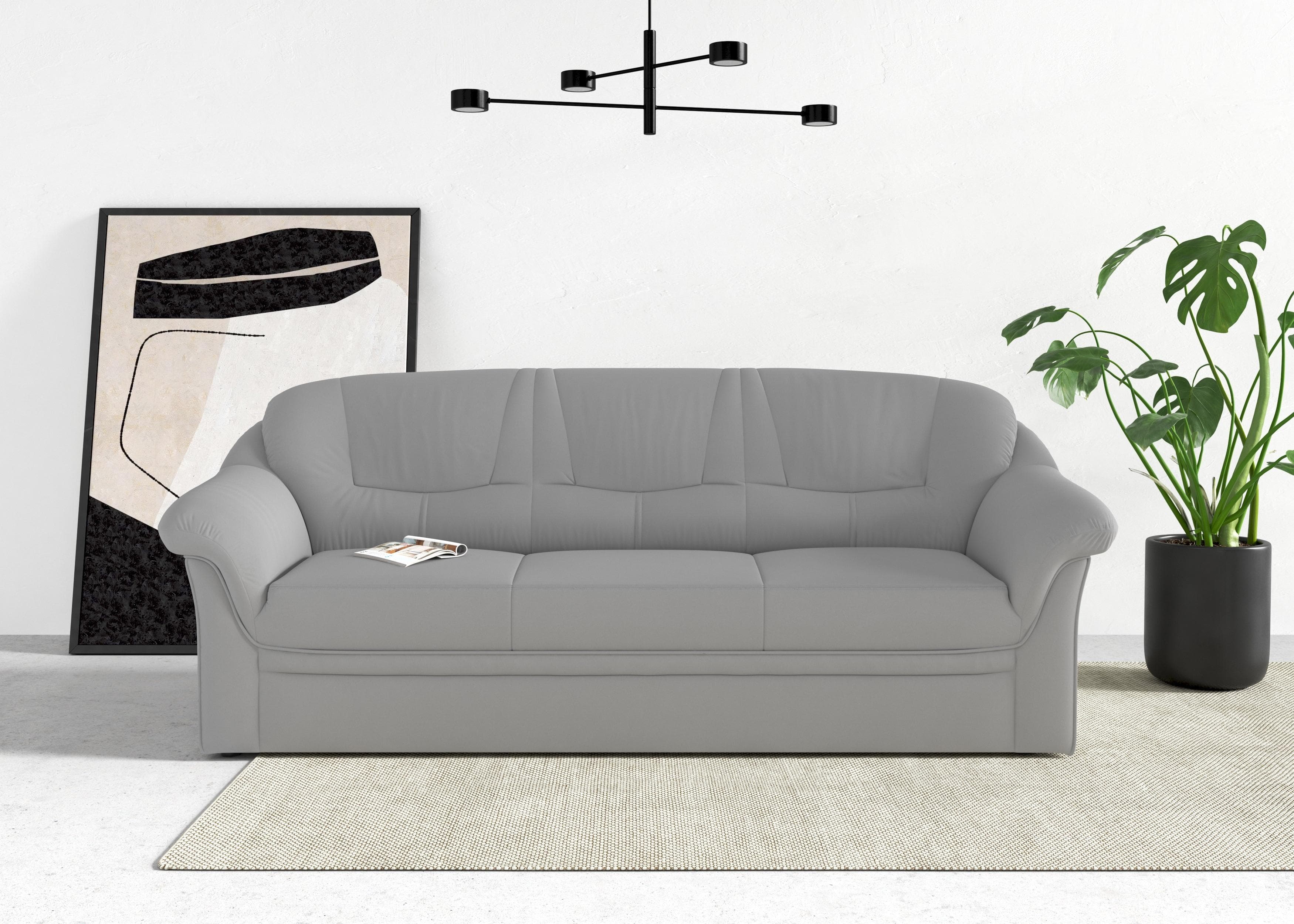 DOMO COLLECTION Montana 3-Sitzer Sofa Silber Samtoptik