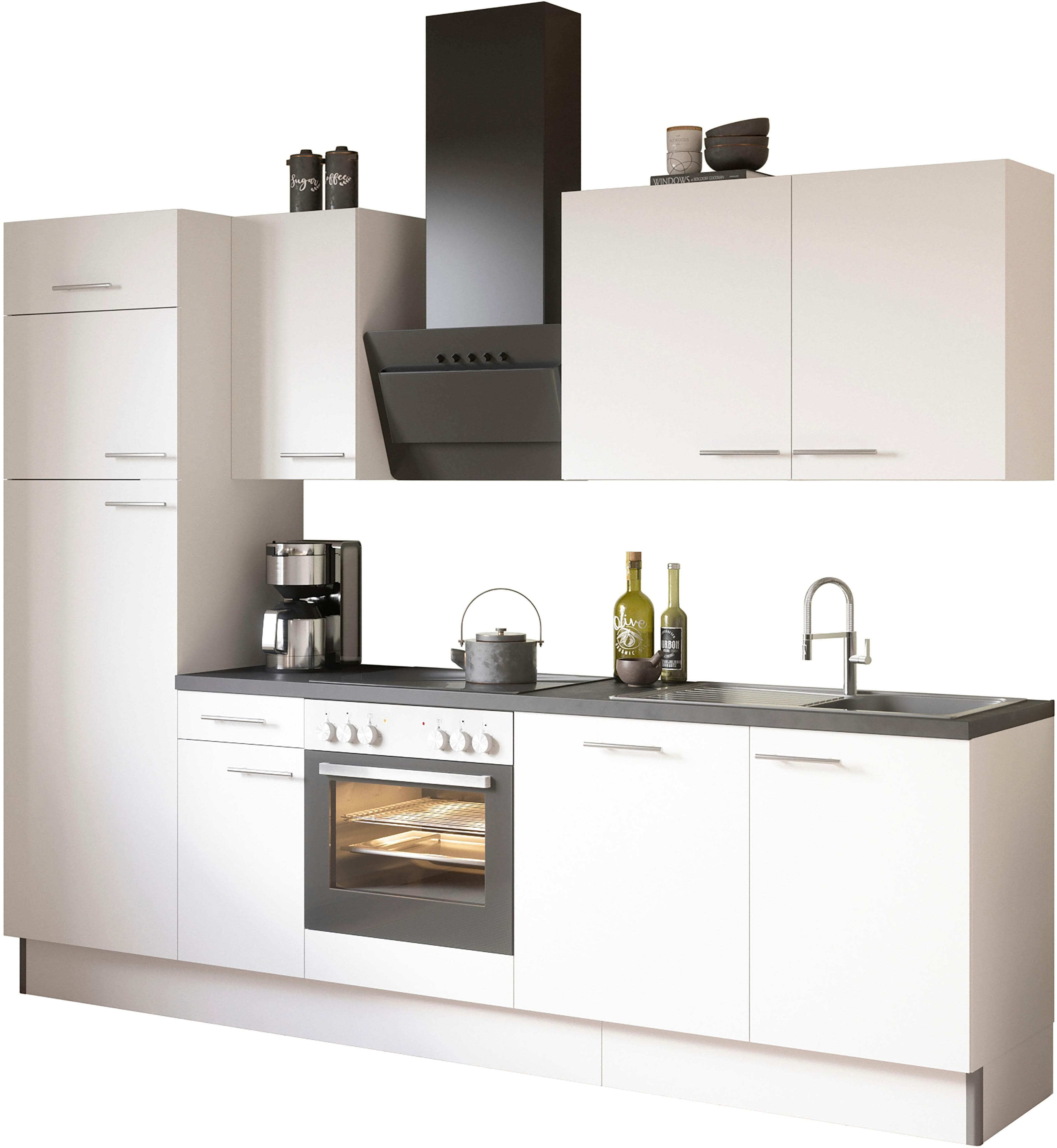 Küche OPTIFIT Klara Weiß mit Black Stone Arbeitsplatte