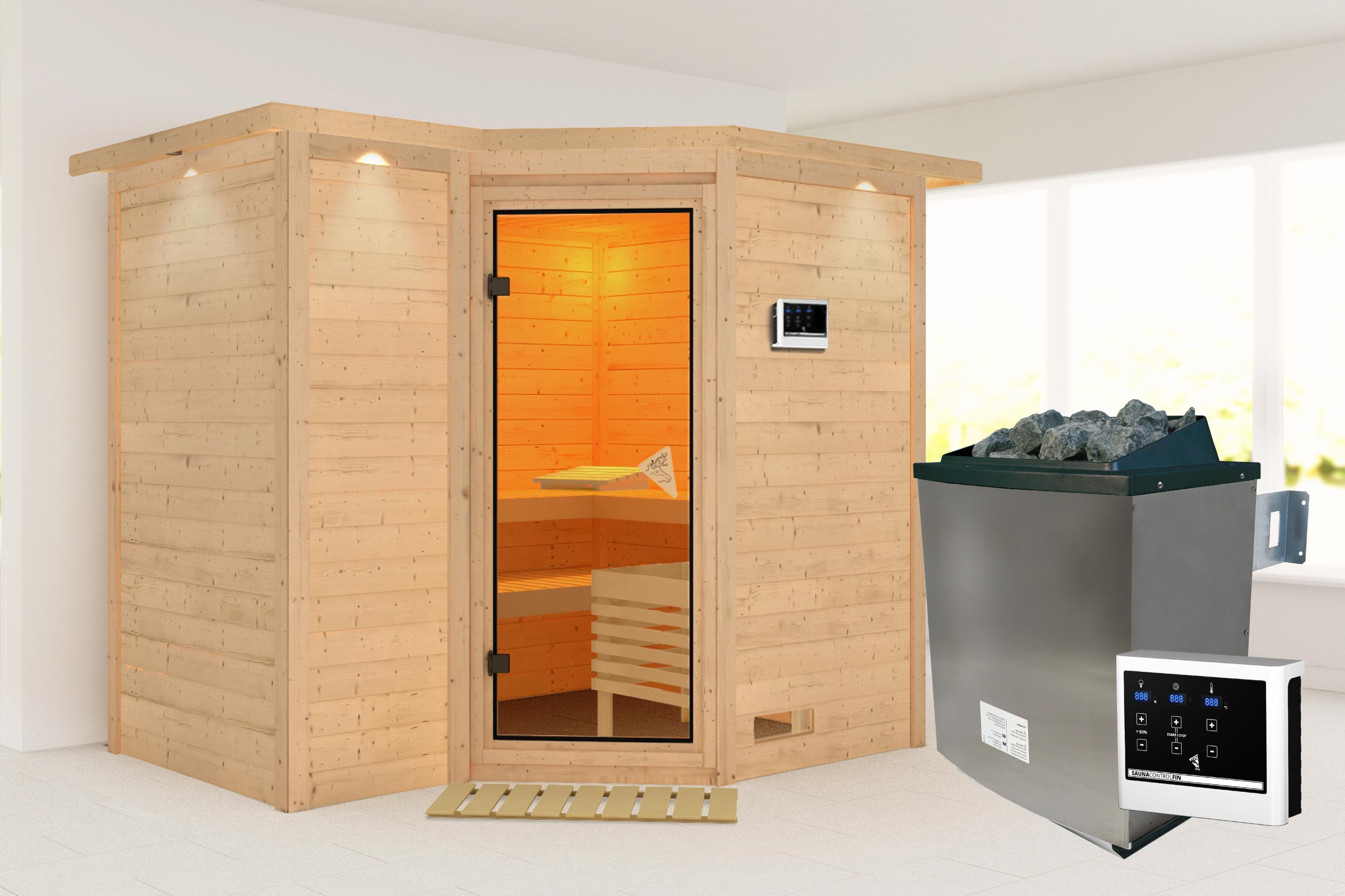 Sauna KARIBU "Sanna 2" Beige Saunaofen 9 kW