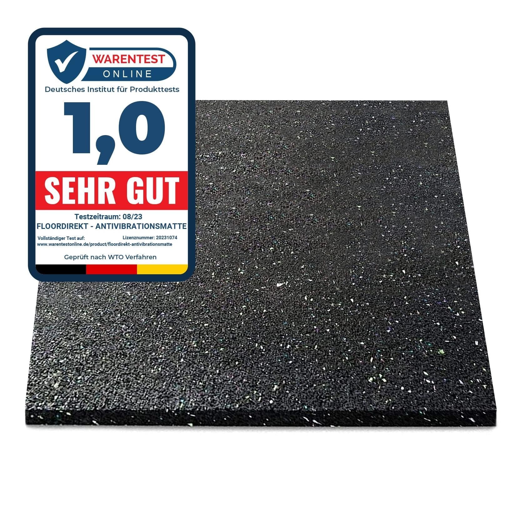 Floordirekt Antivibrationsmatte 10 mm Stärke Schwarz Gummi