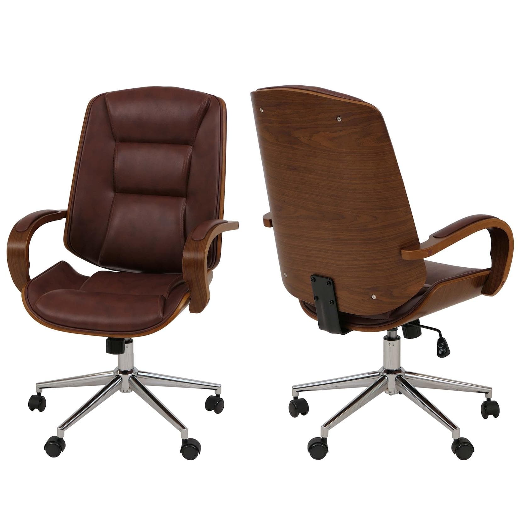 Bürostuhl MCW-O83 Drehstuhl Chefsessel Kunstleder Bugholz