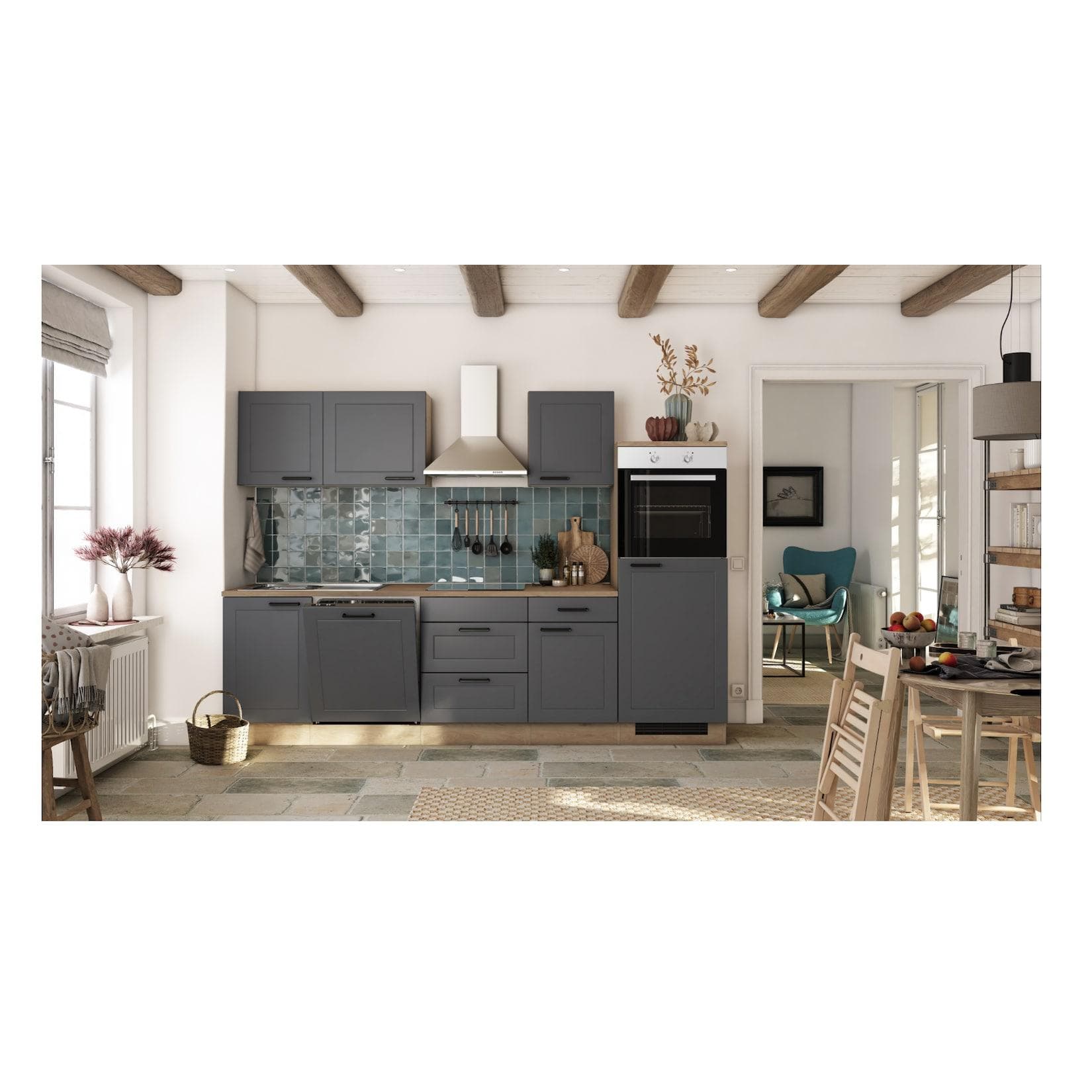 Flexwell Landhaus-Küchenzeile inkl. Elektrogeräte 280 cm