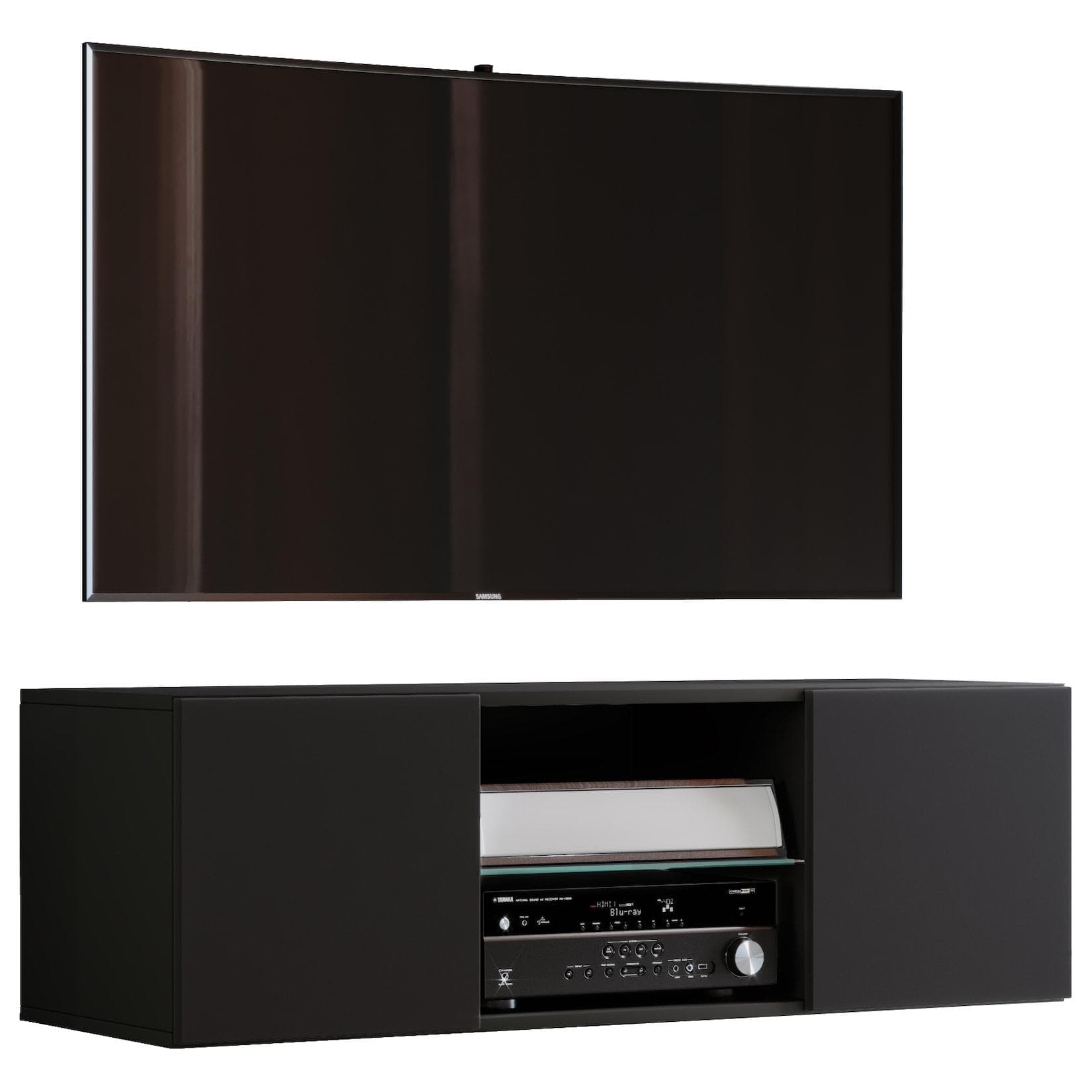 VCM TV-Lowboard Jusa Schwarz Wandboard mit Glasfach