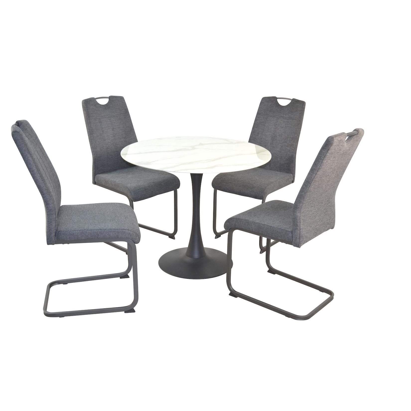 5tlg. Esstischgruppe Tisch 90cm Glas Marmoroptik Schwarz Weiß