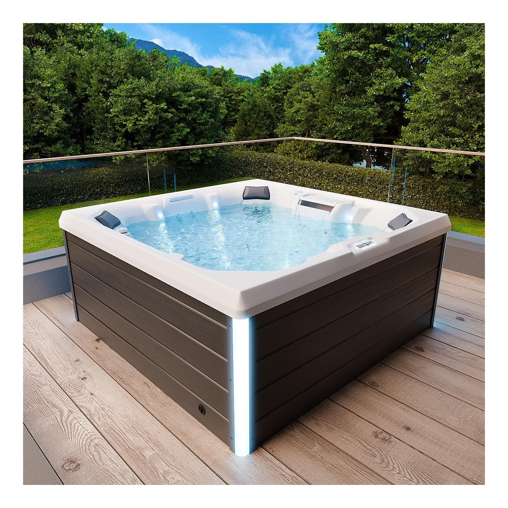 TroniTechnik Outdoor Whirlpool Spa TORCELLO 210x210cm mit Heizung, Hydromassage, Farblicht
