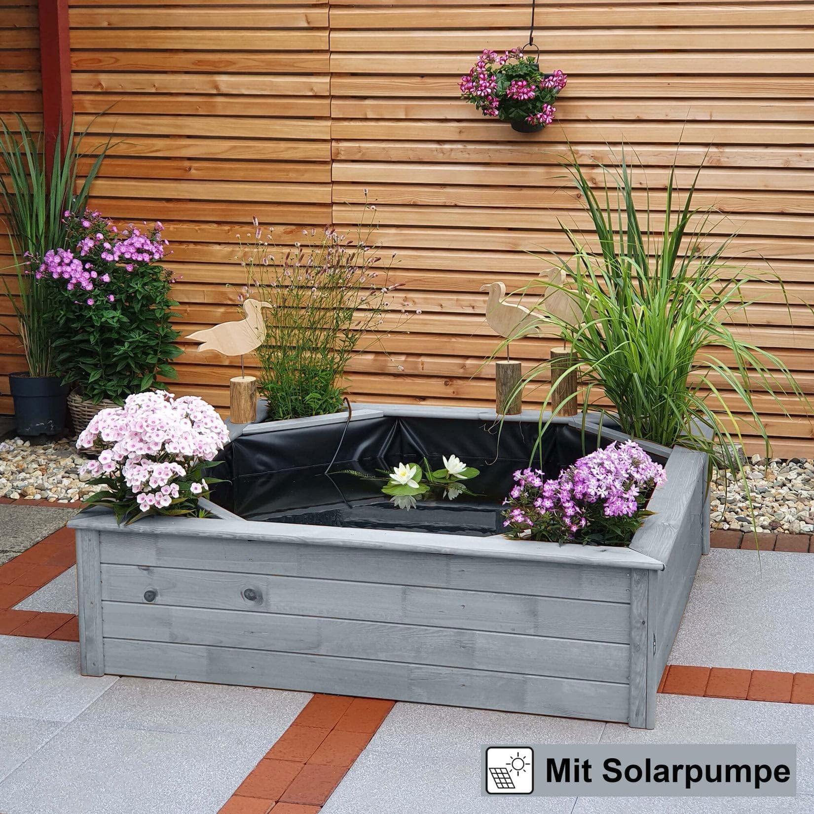 Promadino Hochteich mit 4 seitlichen Pflanzzonen Solar, grau
