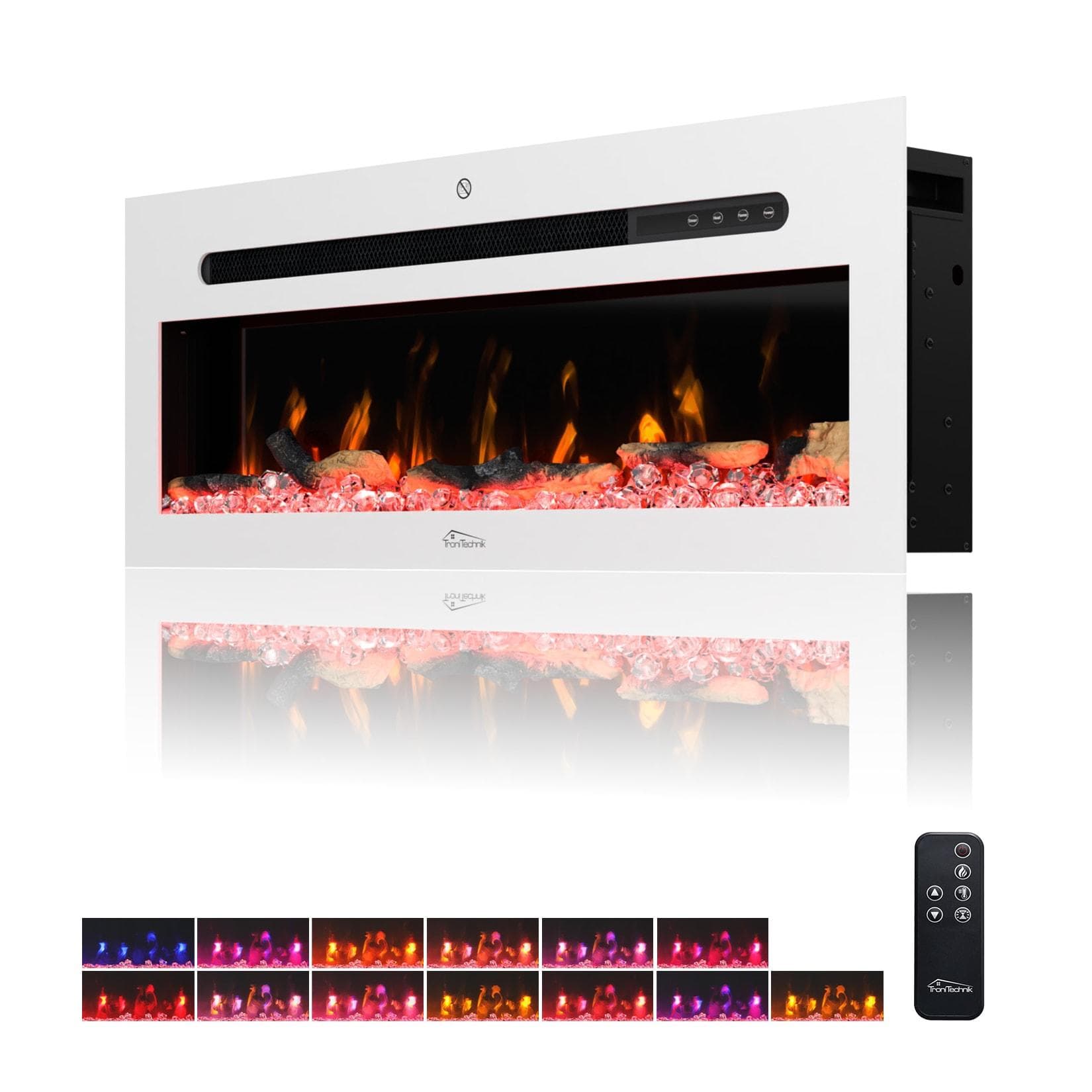 TroniTechnik Elektrokamin Wandkamin elektrisch 900/1800W LED Flammeneffekt App Timer Weiß