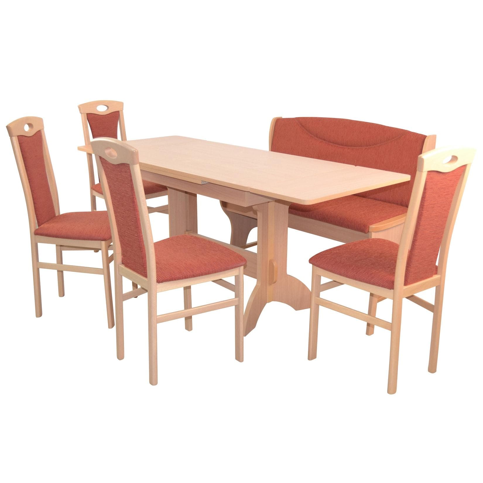 Moderne Sitzgruppe aus Holzwerkstoff und Massivholz