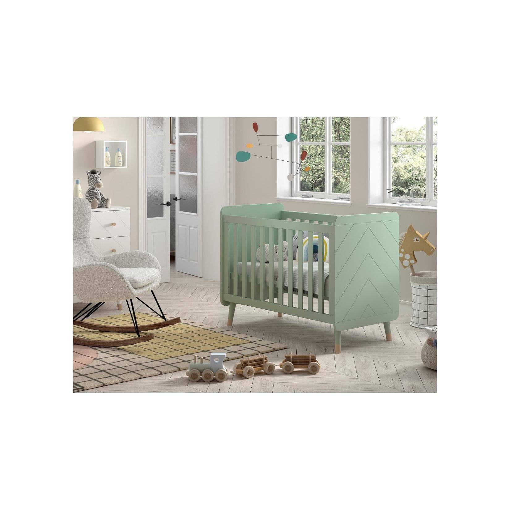 VIPACK Babybett Billy 60x120 cm Olive Grün mit verstellbarem Lattenrost