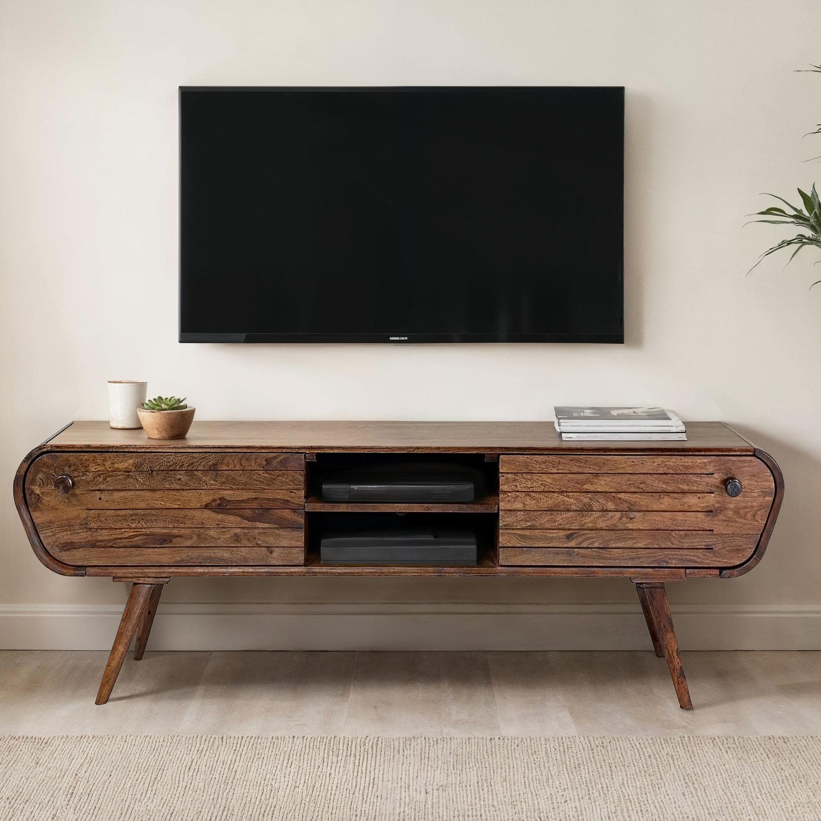FineBuy TV Lowboard Sheesham Massivholz 160 cm Retro