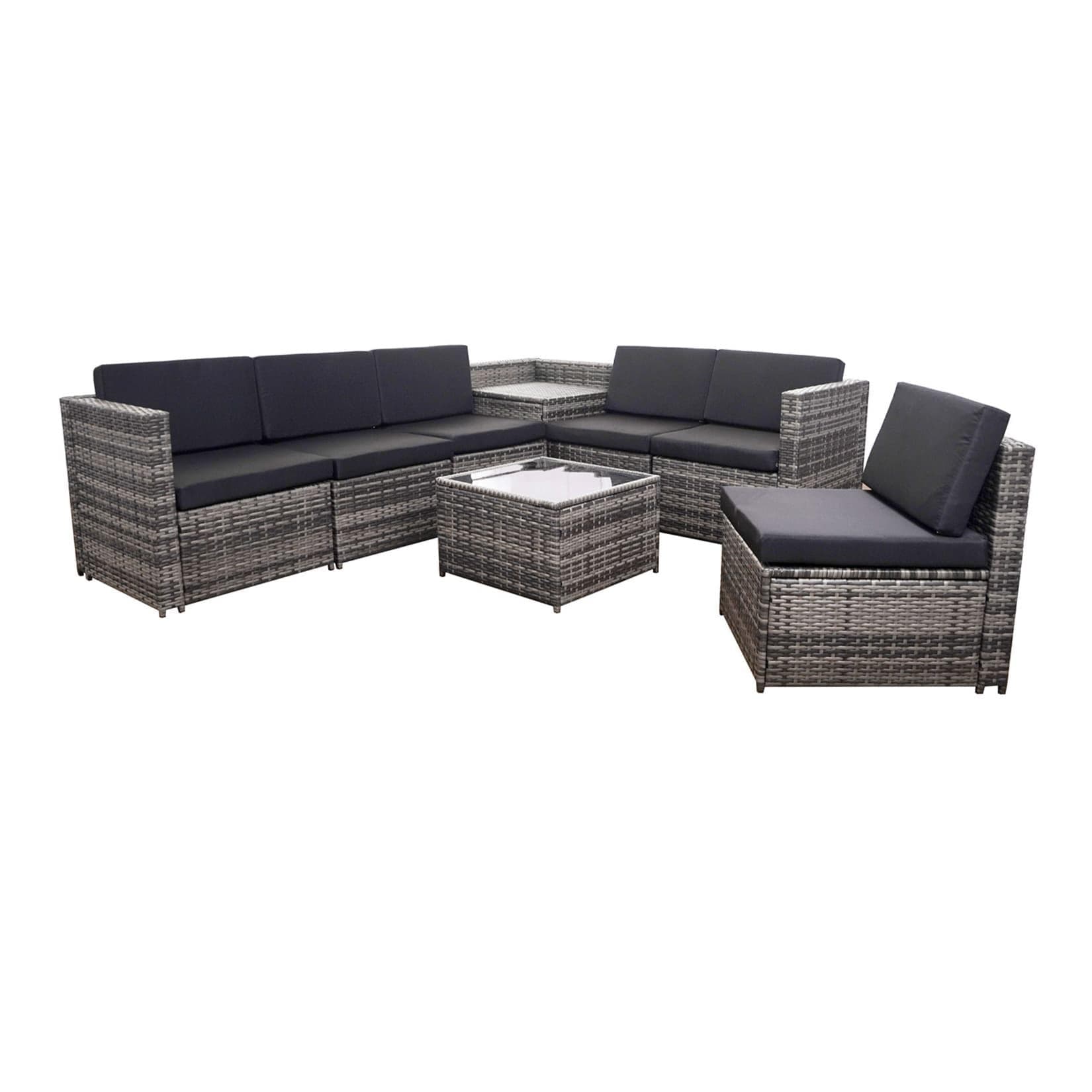 GARMIO TURIN 8-teilig Rattan Garten-Lounge mit Stauraum & Glas-Tisch