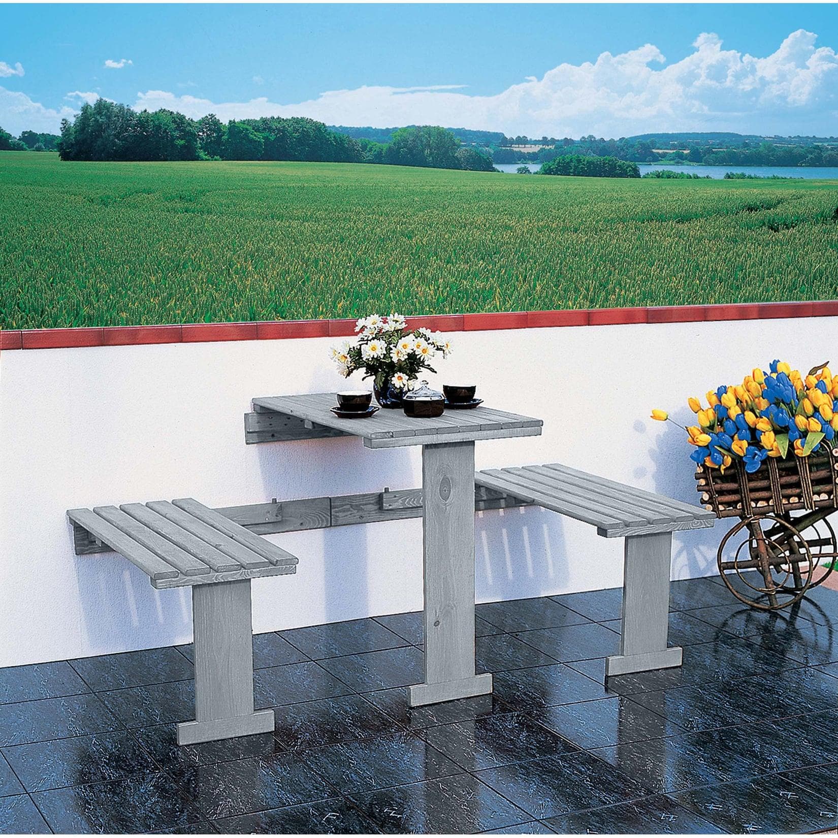 Promadino Balkonklappgarnitur Grau Klappmechanismus