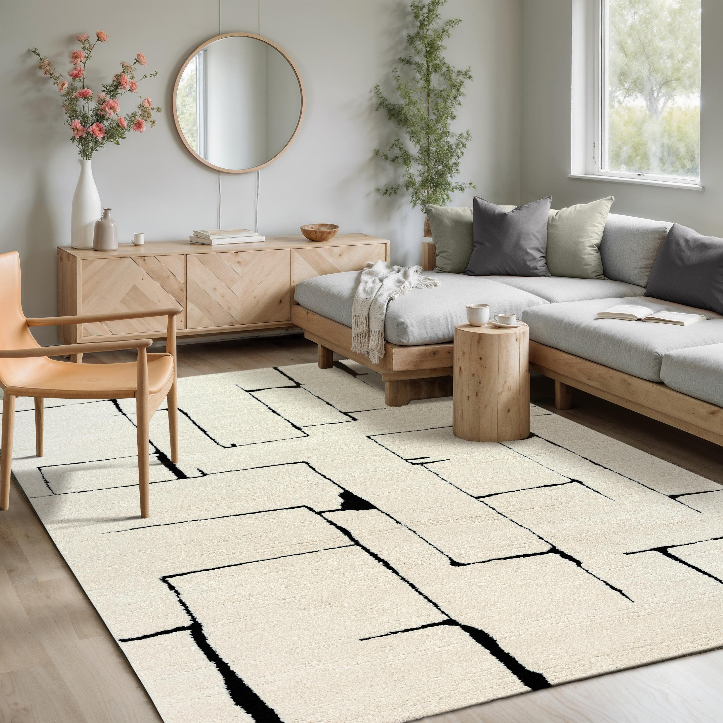 MERINOS Elio 4 Kurzflor Teppich Schwarz-Weiß Hoch-Tief-Effekt