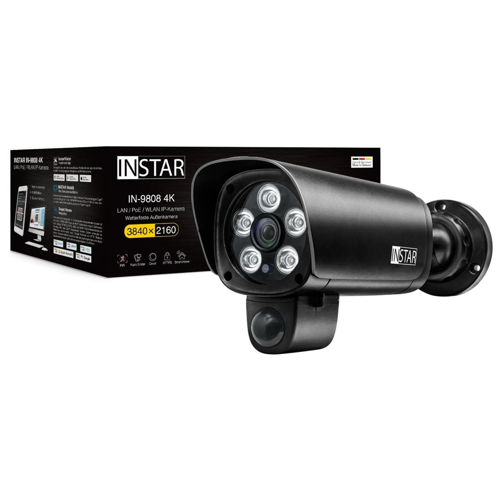 INSTAR IN-9808 4K Starre Außenkamera Schwarz mit WLAN PoE