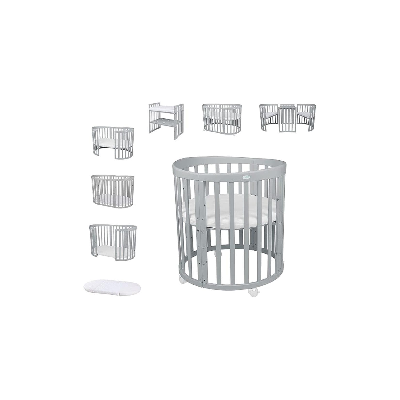 OWAL Mobiles Babybett aus Holz 7in1 - Mitwachsend mit Matratze