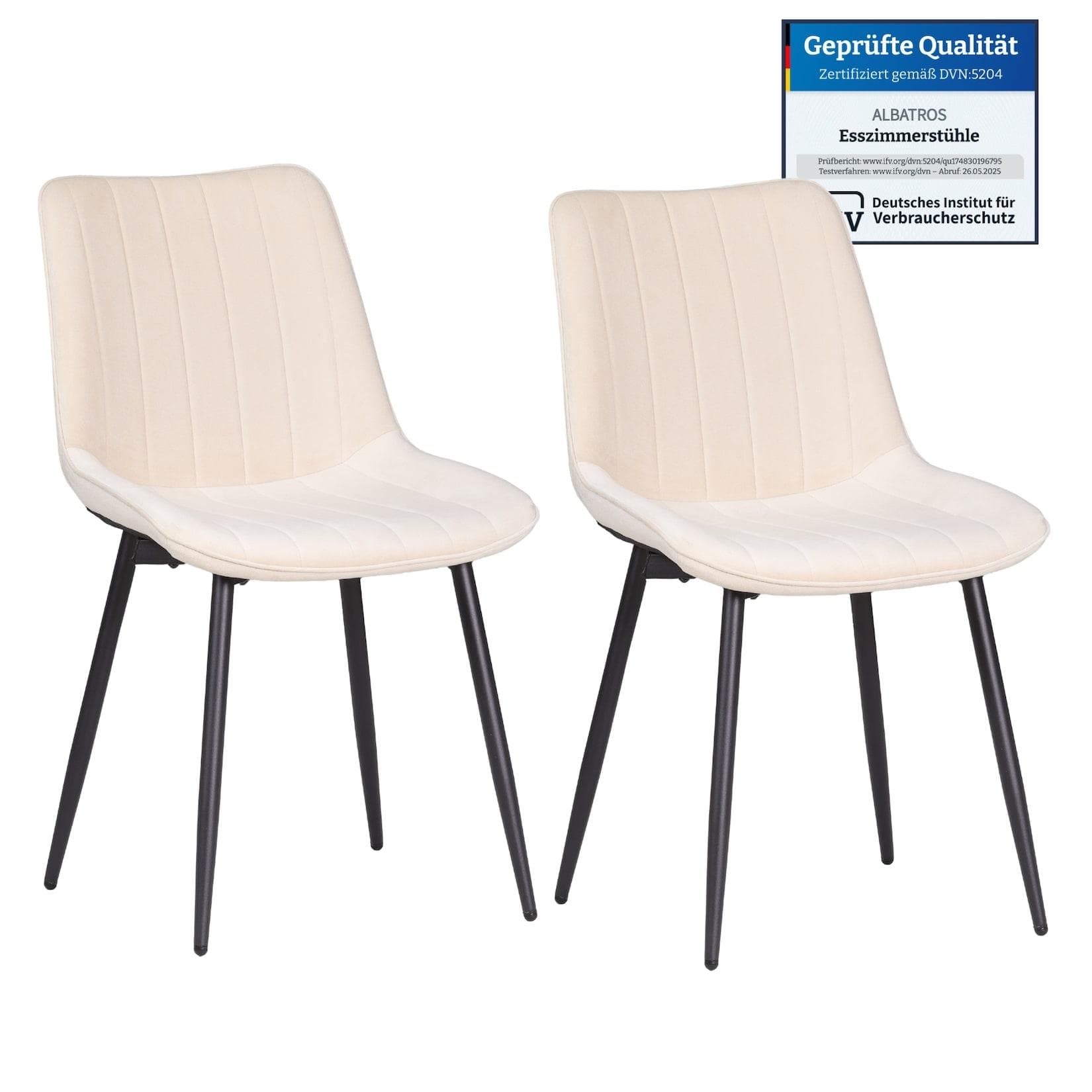 Albatros BOSA Esszimmerstuhl 2er Set Beige Samt Retro