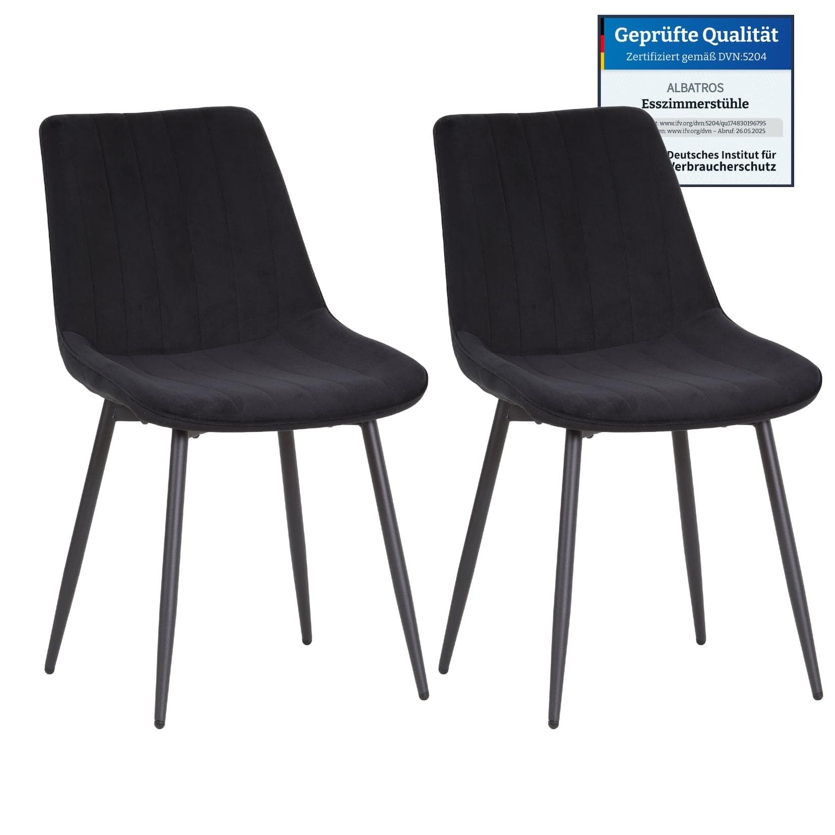 Albatros International BOSA Esszimmerstuhl Schwarz Samt Retro-Design 2er Set
