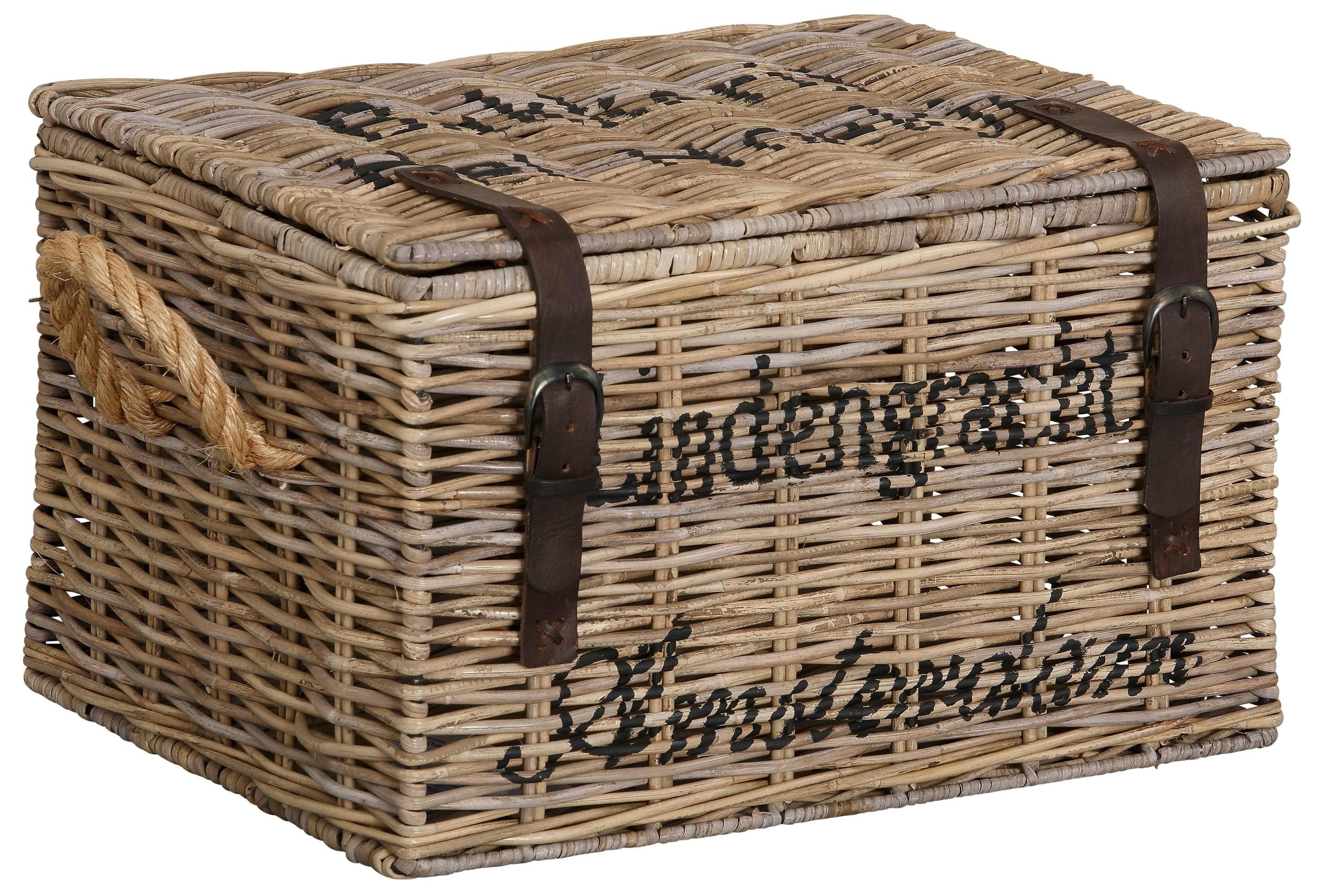 Truhe HOME AFFAIRE Grau Eisen Geflecht Rattan