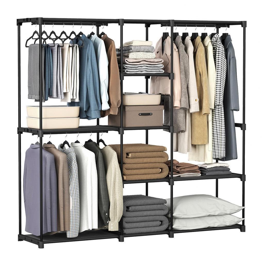Garderobenständer Schwarz Metall Kunststoff Textil 182x182x43 cm
