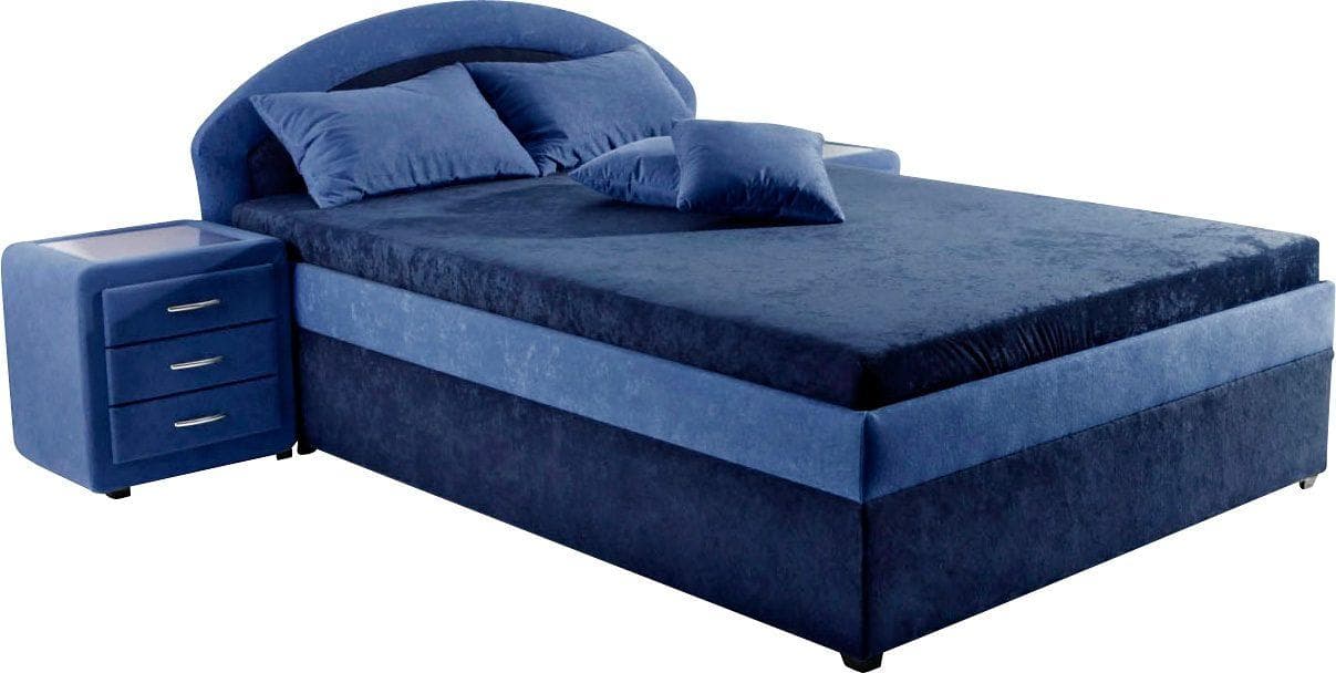 Polsterbett MAINTAL Blau mit verstellbarem Kopfteil und Bettkasten